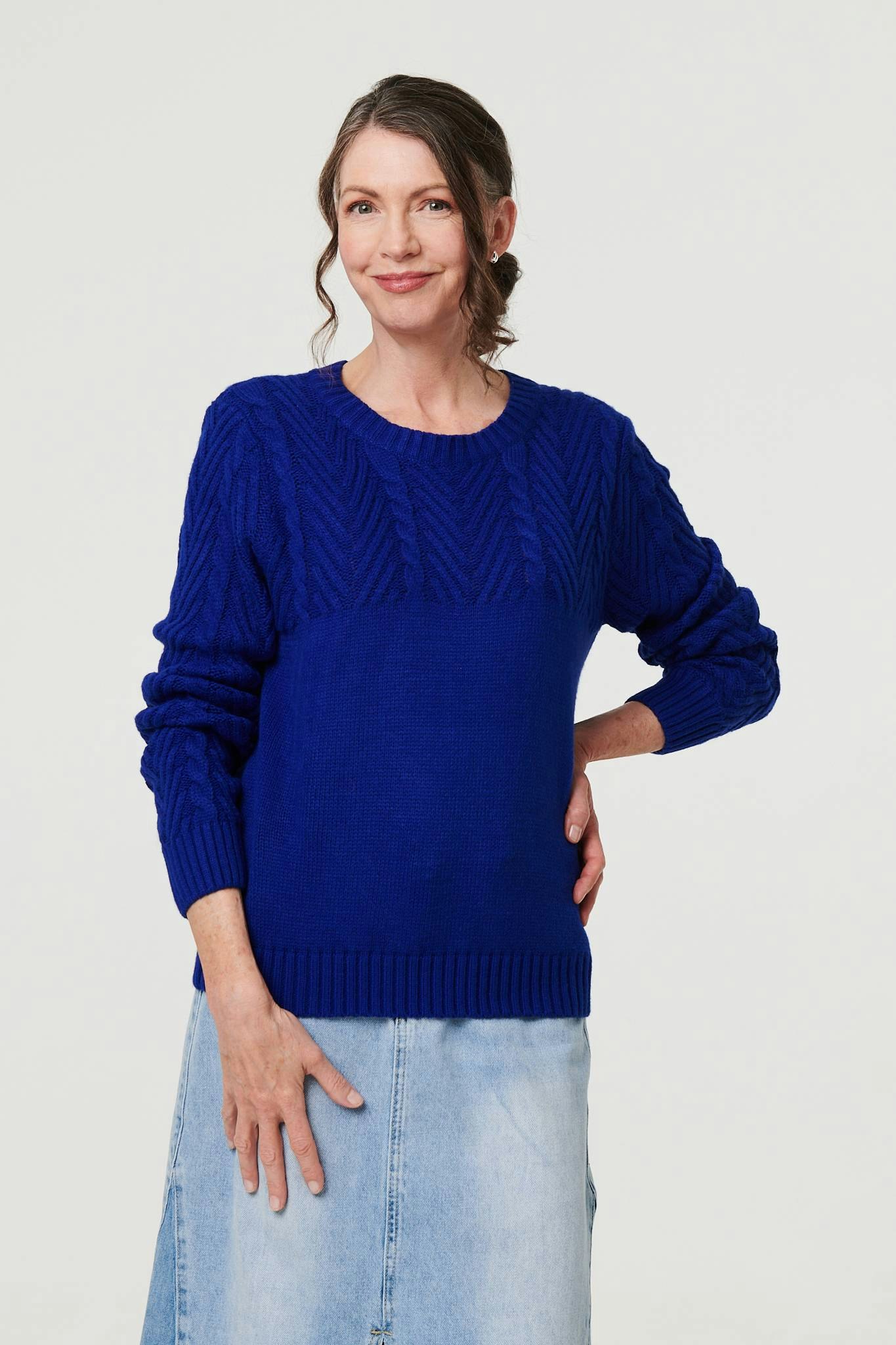 Izabel London Blue Textured Long Sleeve Jumper - S/M