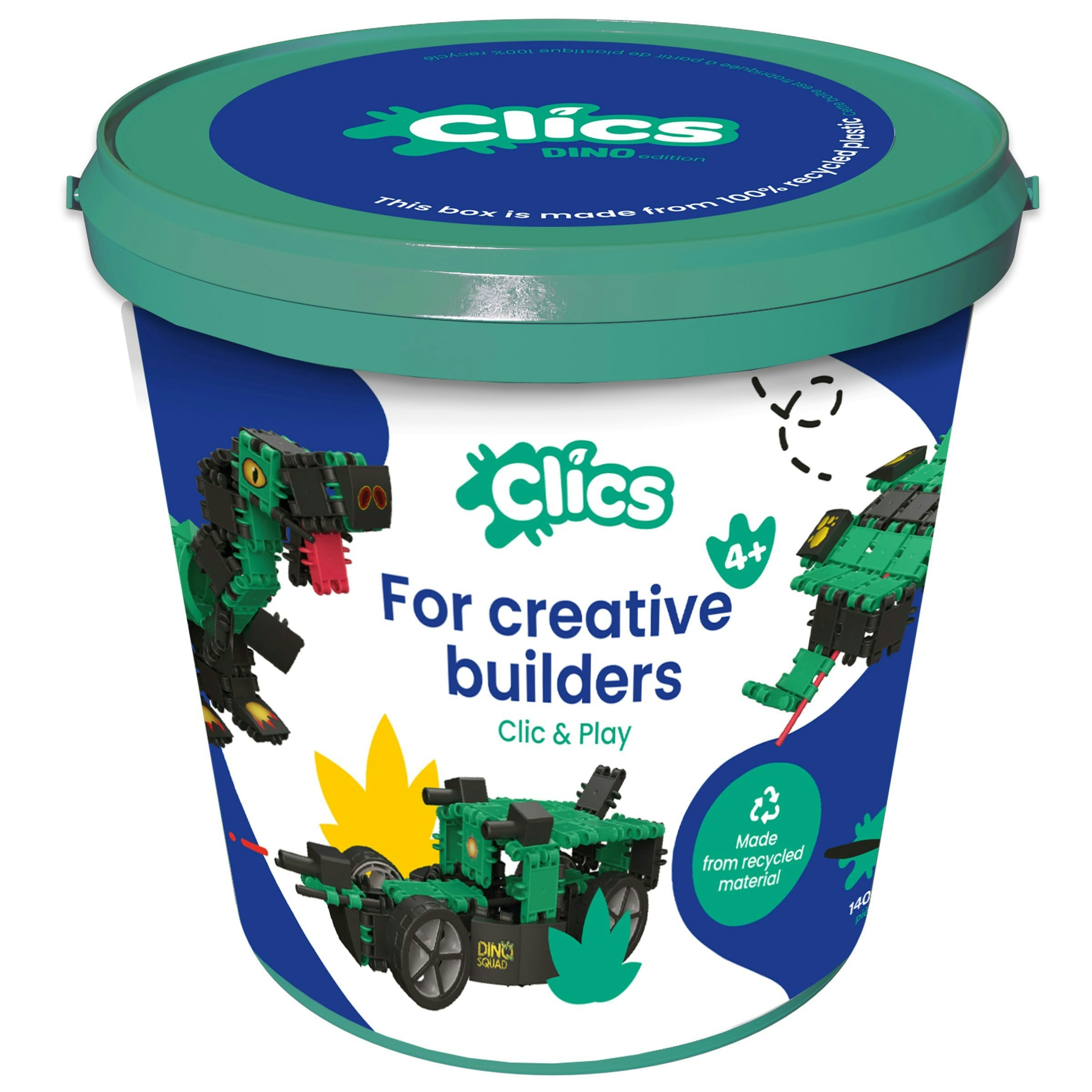 Clics Bucket Dino World Play Set - Building Blocks Toy for Kids - 122 Cubes & 38 Shapes - Image 4