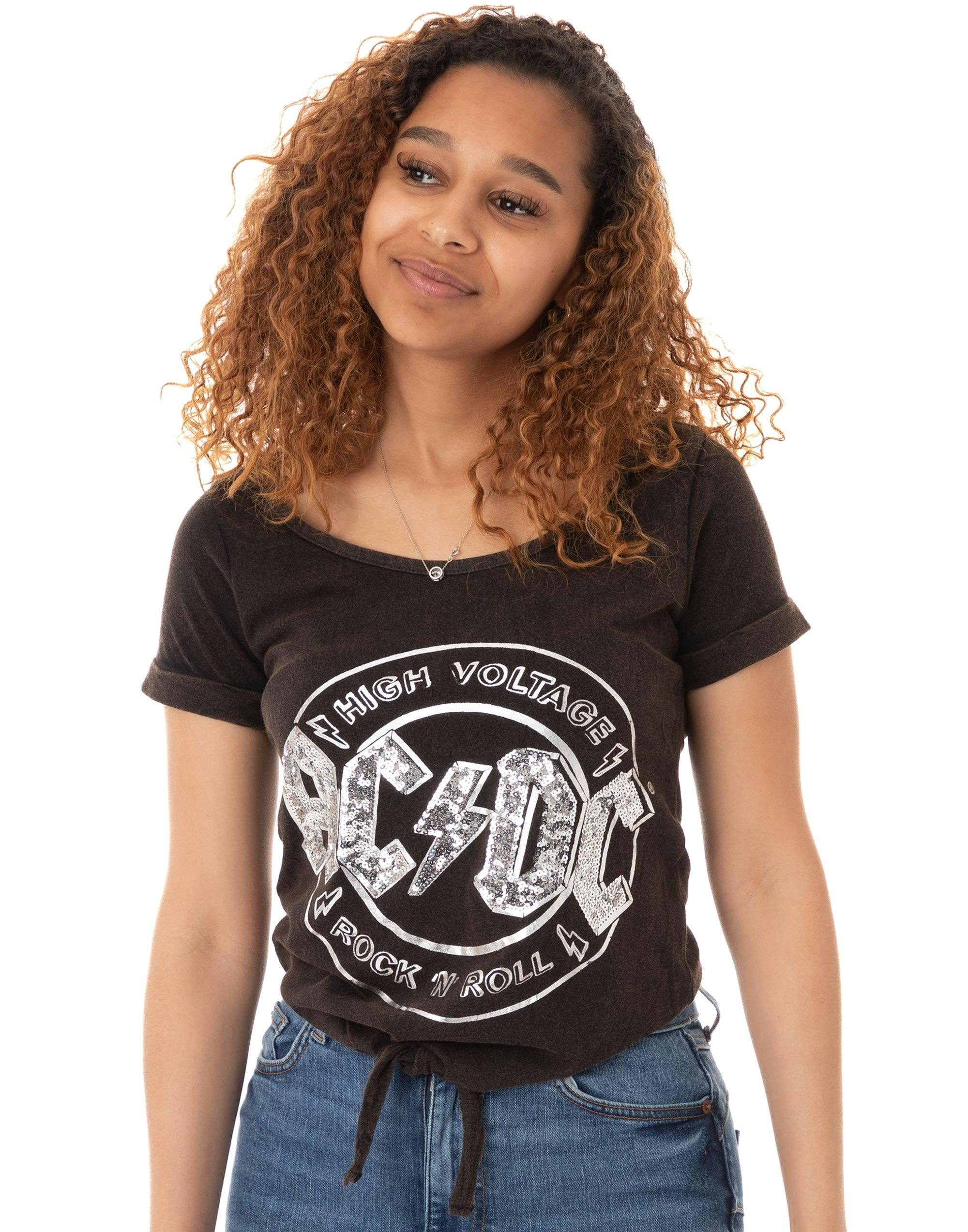 Vanilla Underground Women's Black Ac/Dc Logo Short Sleeved T-Shirt - Small