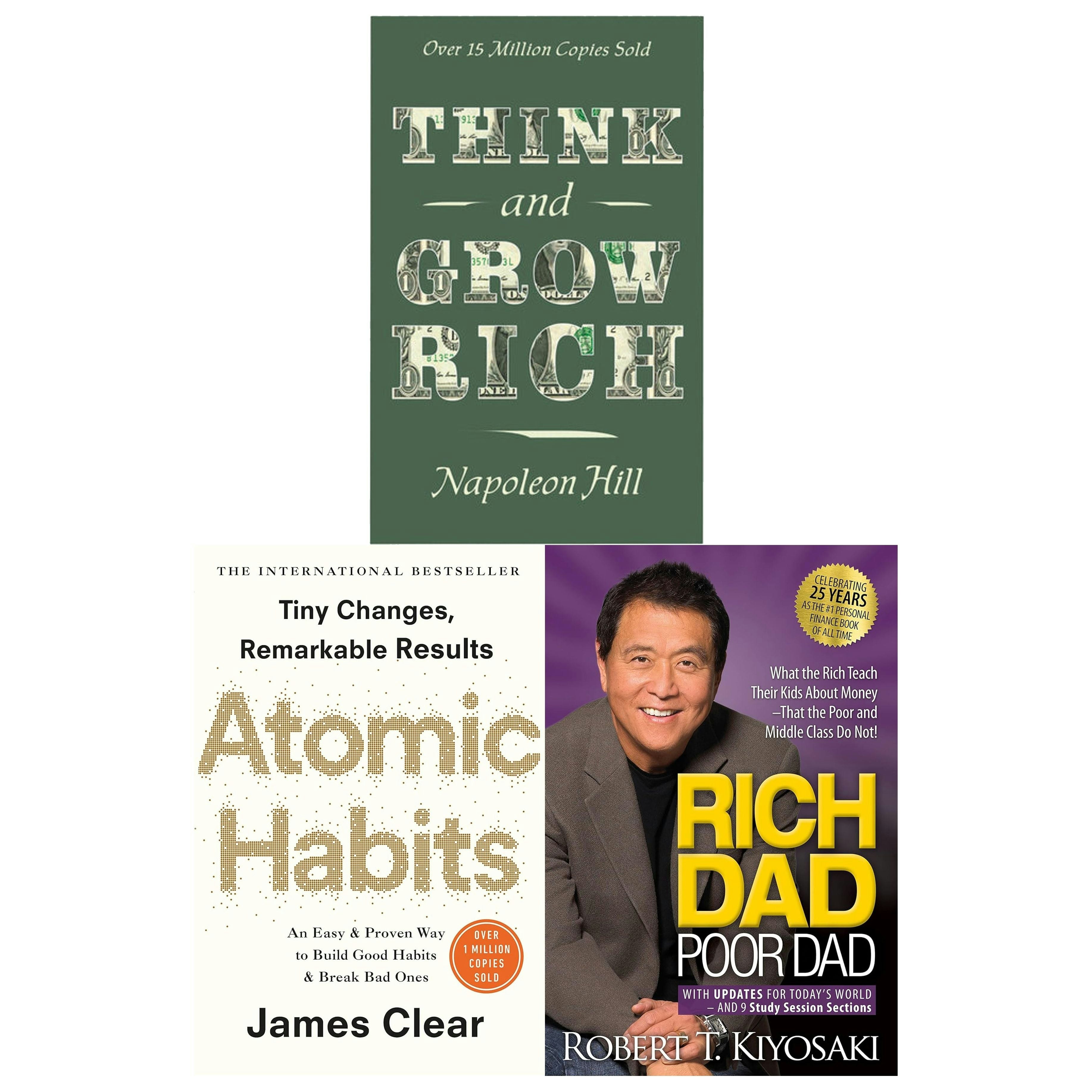 Various Publishers Think And Grow Rich, Rich Dad Poor Dad And Atomic Habits 3 Books Collection Set