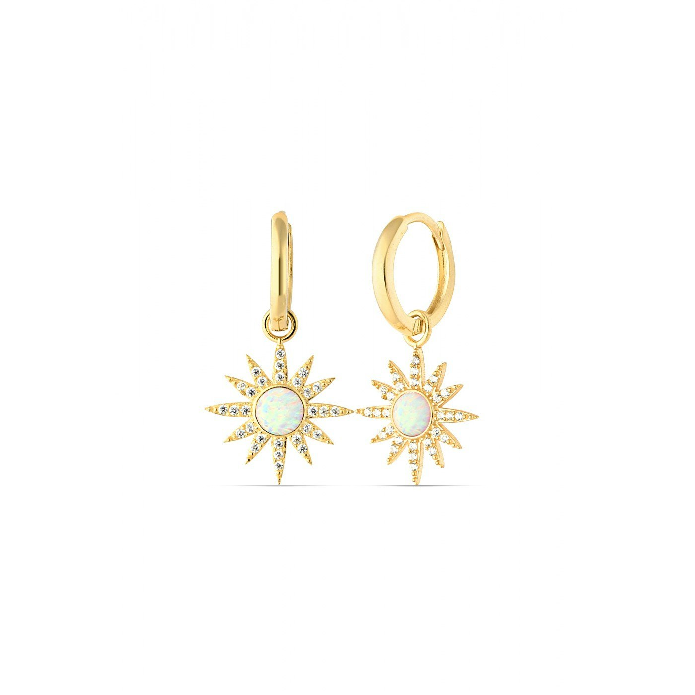 Spero London White/Silver/Gold Opal Sun Drop Hoop Earrings Sterling