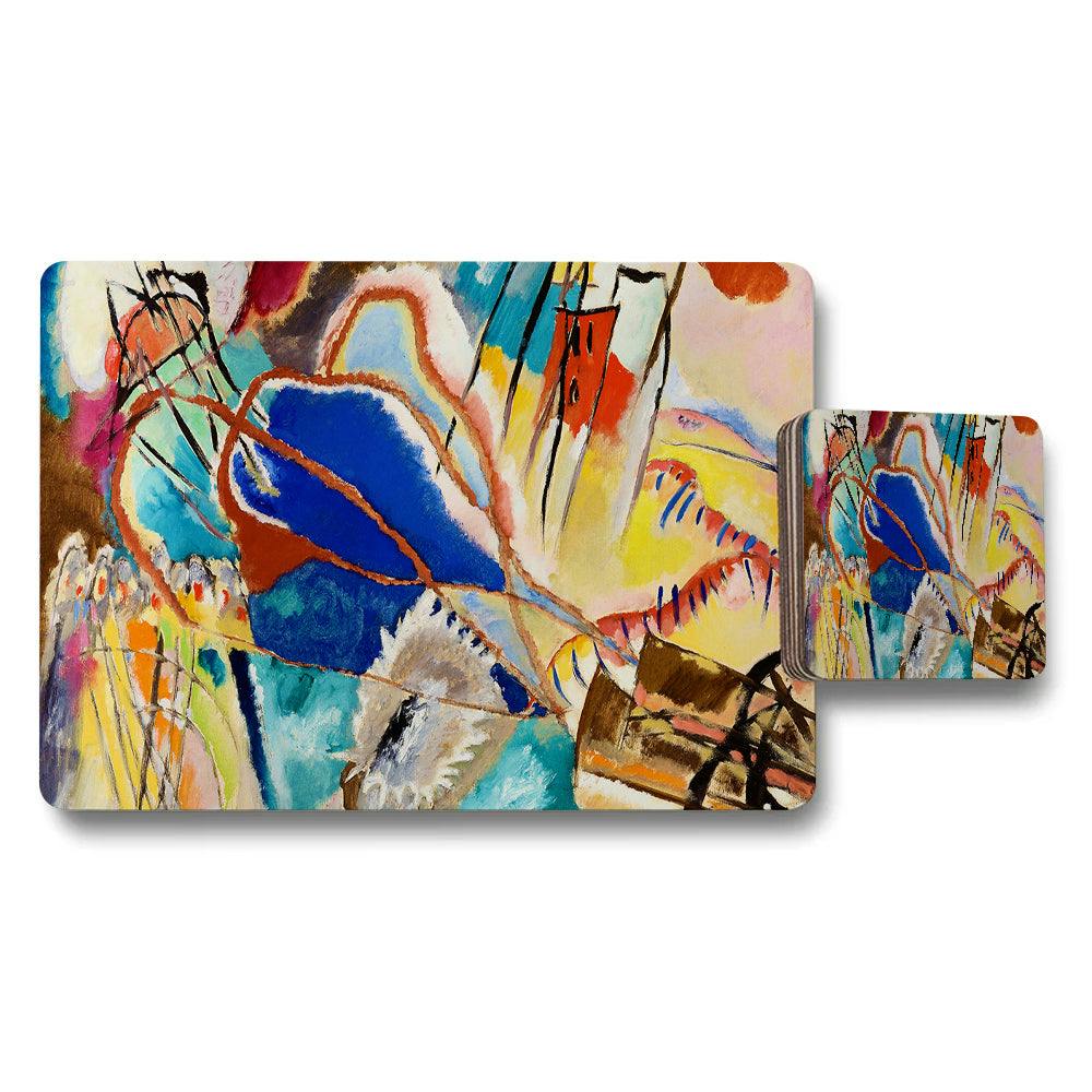 Benjamin Tate Design Abstract Colorful Placemat And Coaster Set For Dining Table