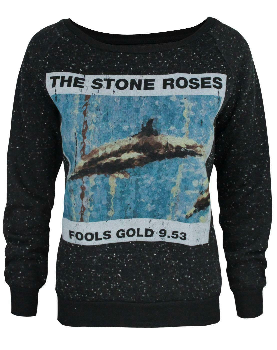 Vanilla Underground Women's Black Amplified Clothing Distressed Stone Roses Print Sweatshirt - Small