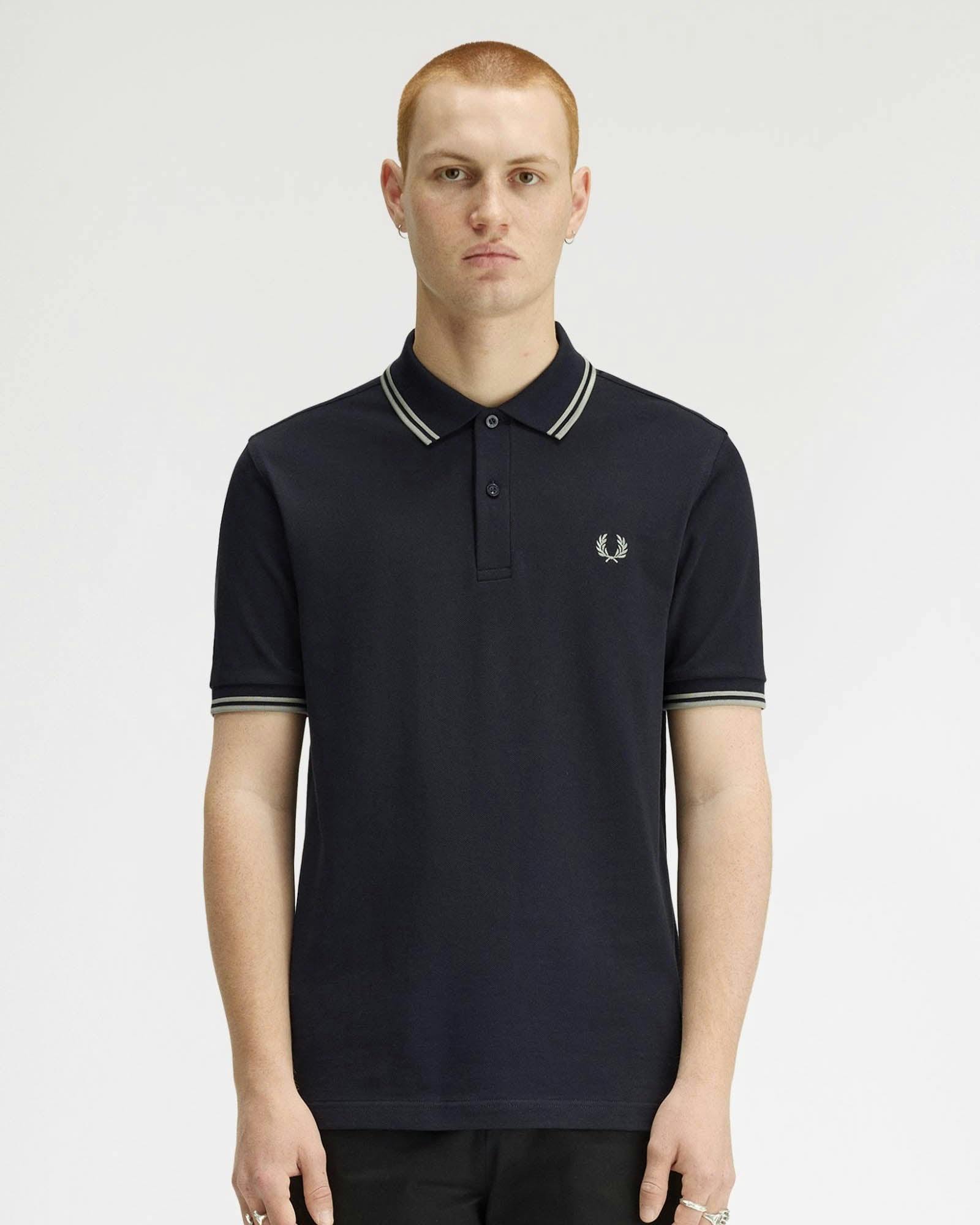 Fred Perry Men's Twin Tipped Signature Polo Shirt - Navy/Seagrass T73 - Navy/Seagrass T73 - M