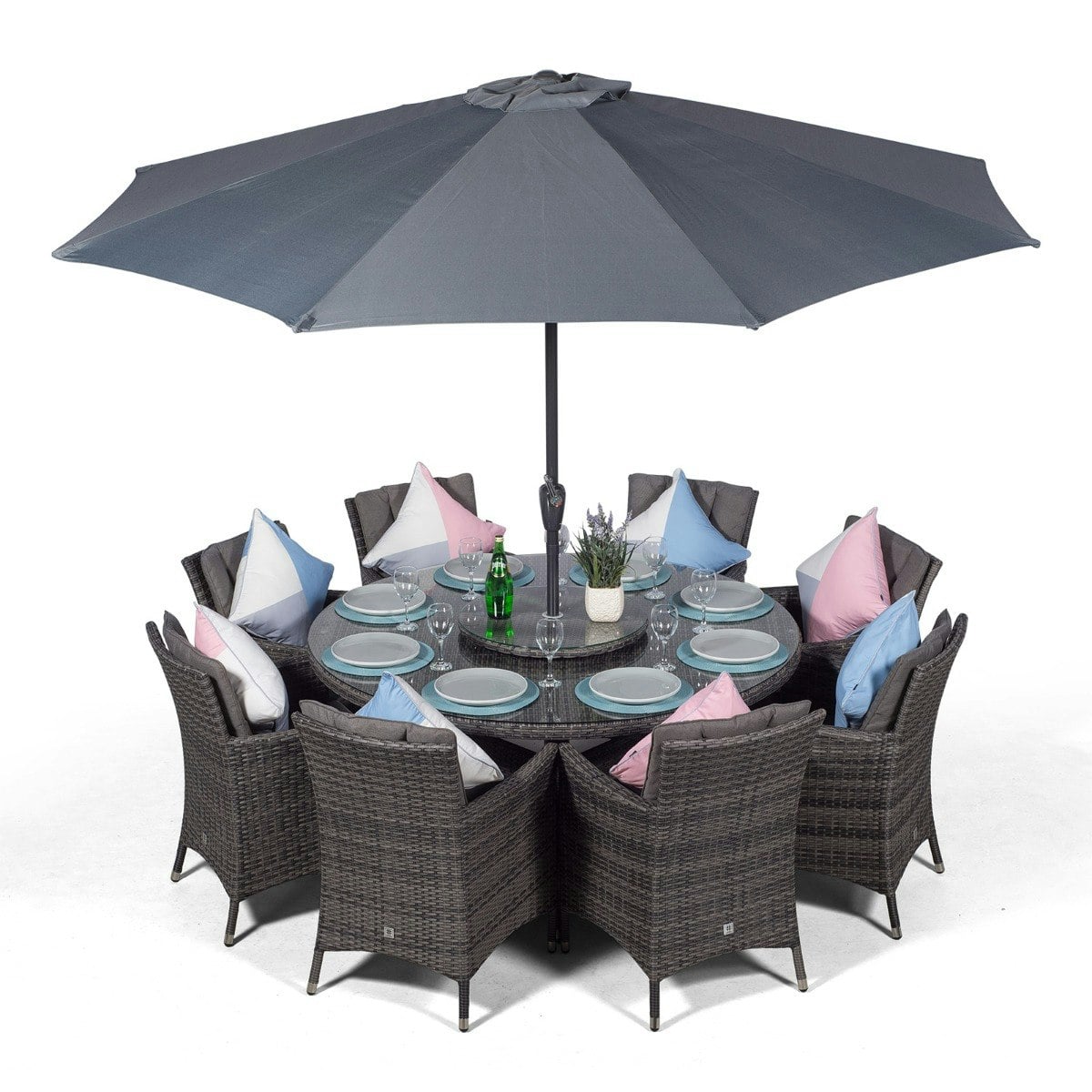 Rackhams Grey Savannah Round 8 Seater Rattan Patio Dining Set - 1