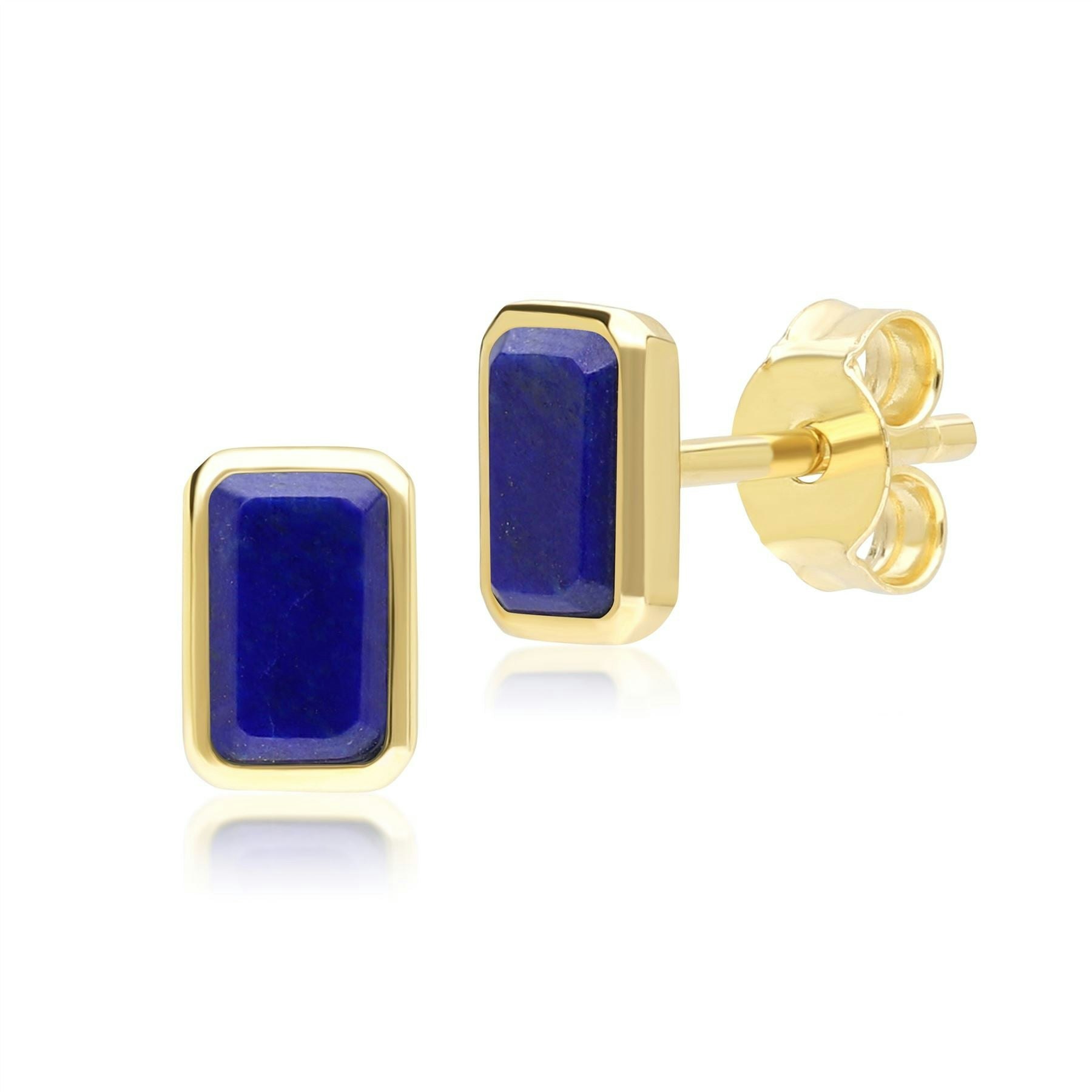Gemondo Yellow/Gold Classic Baguette Lapis Lazuli Stud Earrings In 9Ct