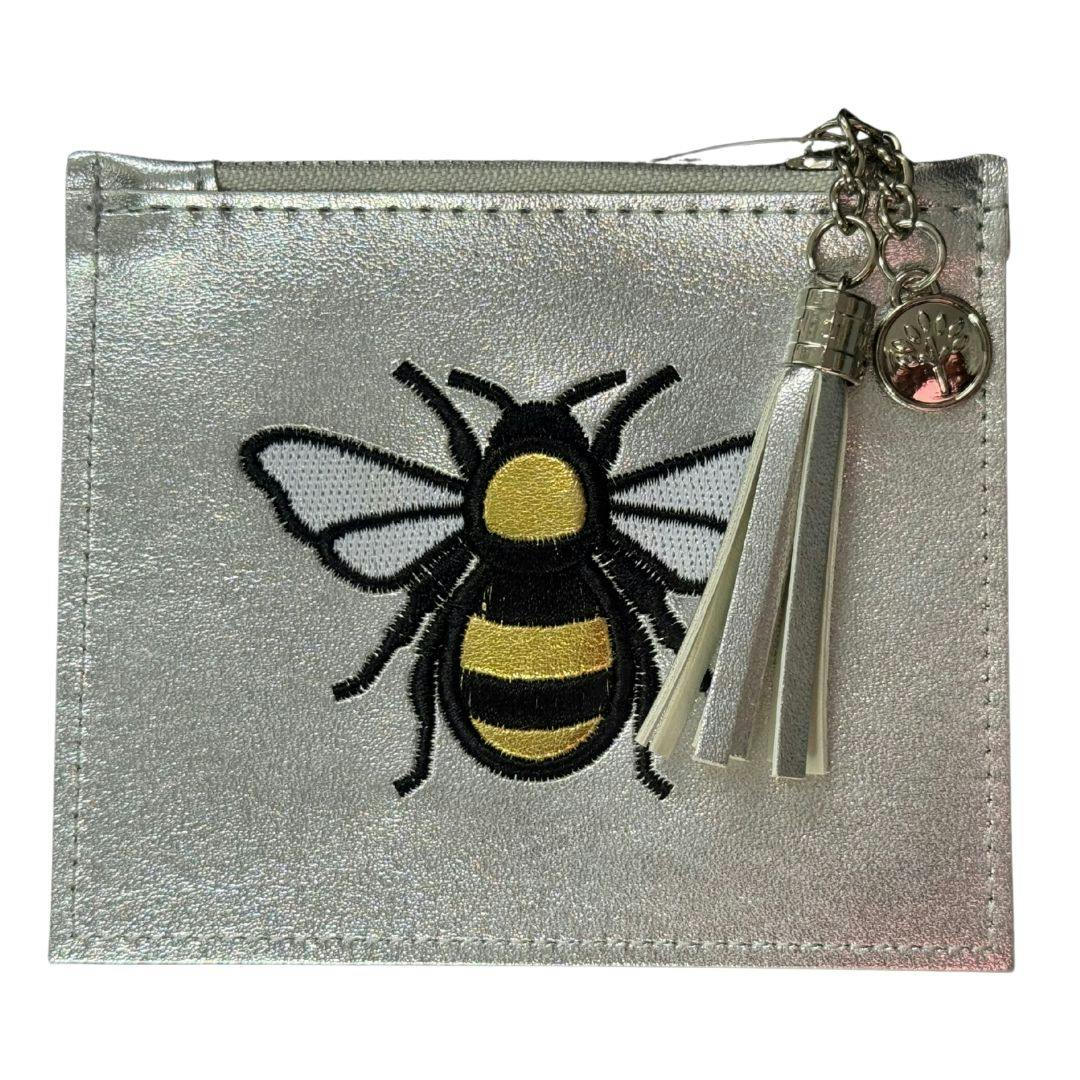Fores Collection Silver Metallic Embroidered Bee Coin, Card & Id Window Purse