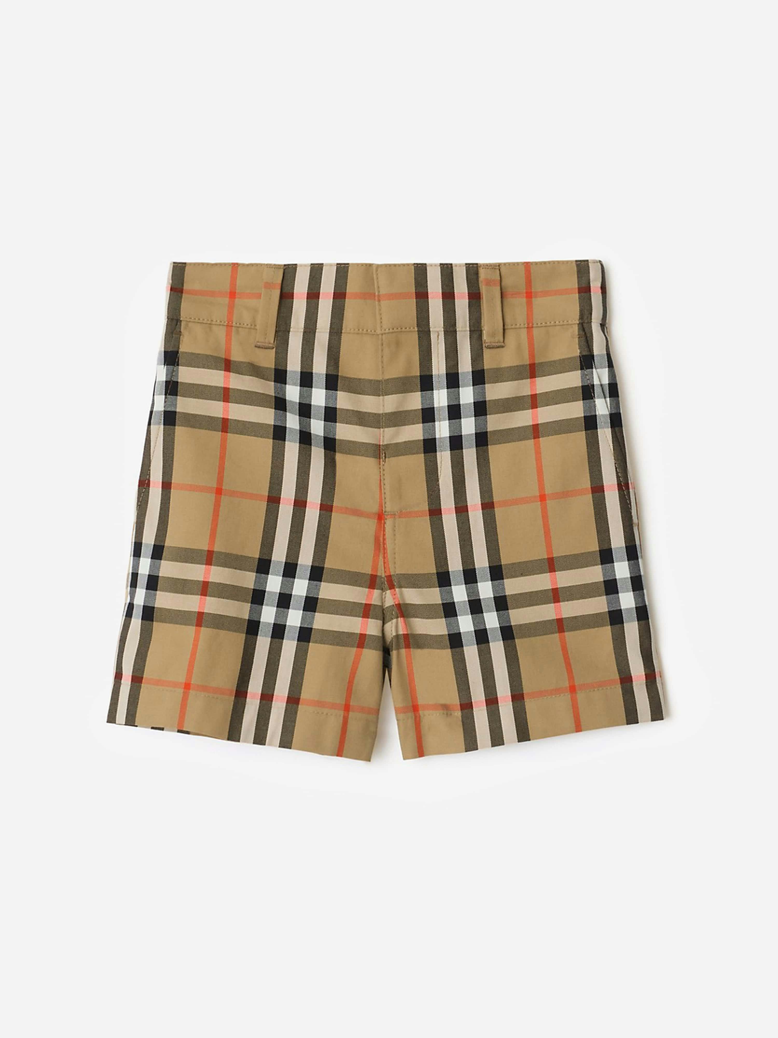 Burberry Kids Boys Beige Baby Mini Oscar Check Cotton Shorts In - Camel - 6 Mths