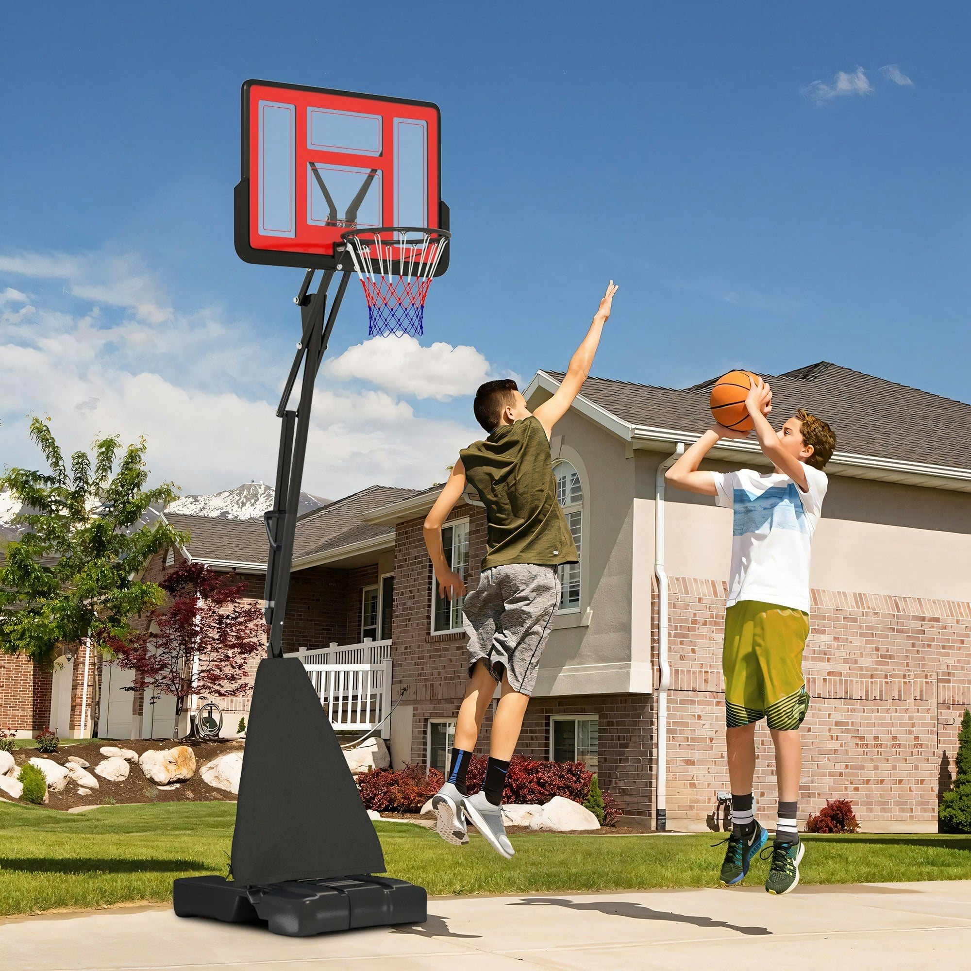 Sportnow Red 2.45-3.05M Portable Basketball Hoop And Stand With Wheels,