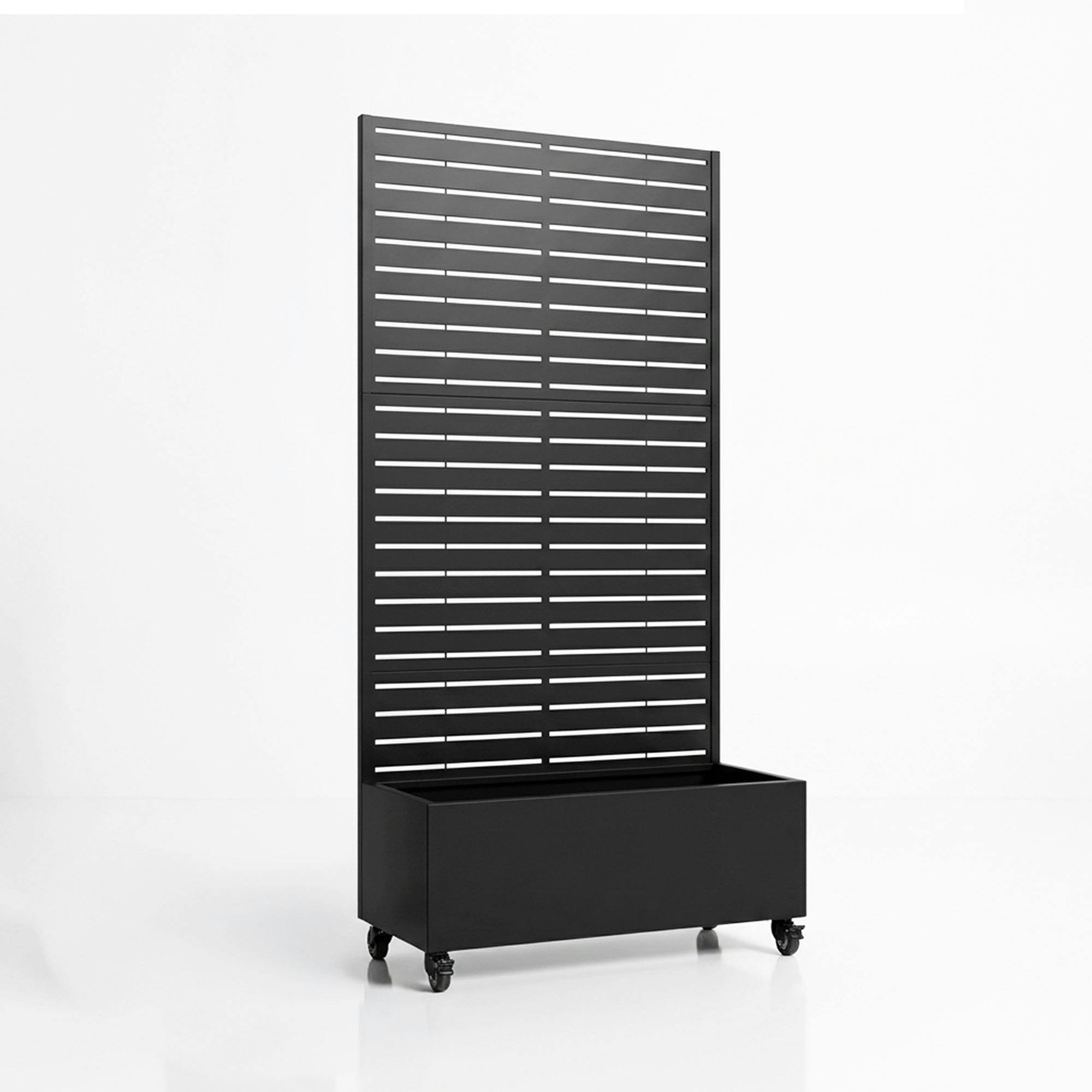 Rackhams Black Metal Indoor/Outdoor Privacy Screen With Plant Pot - Slats