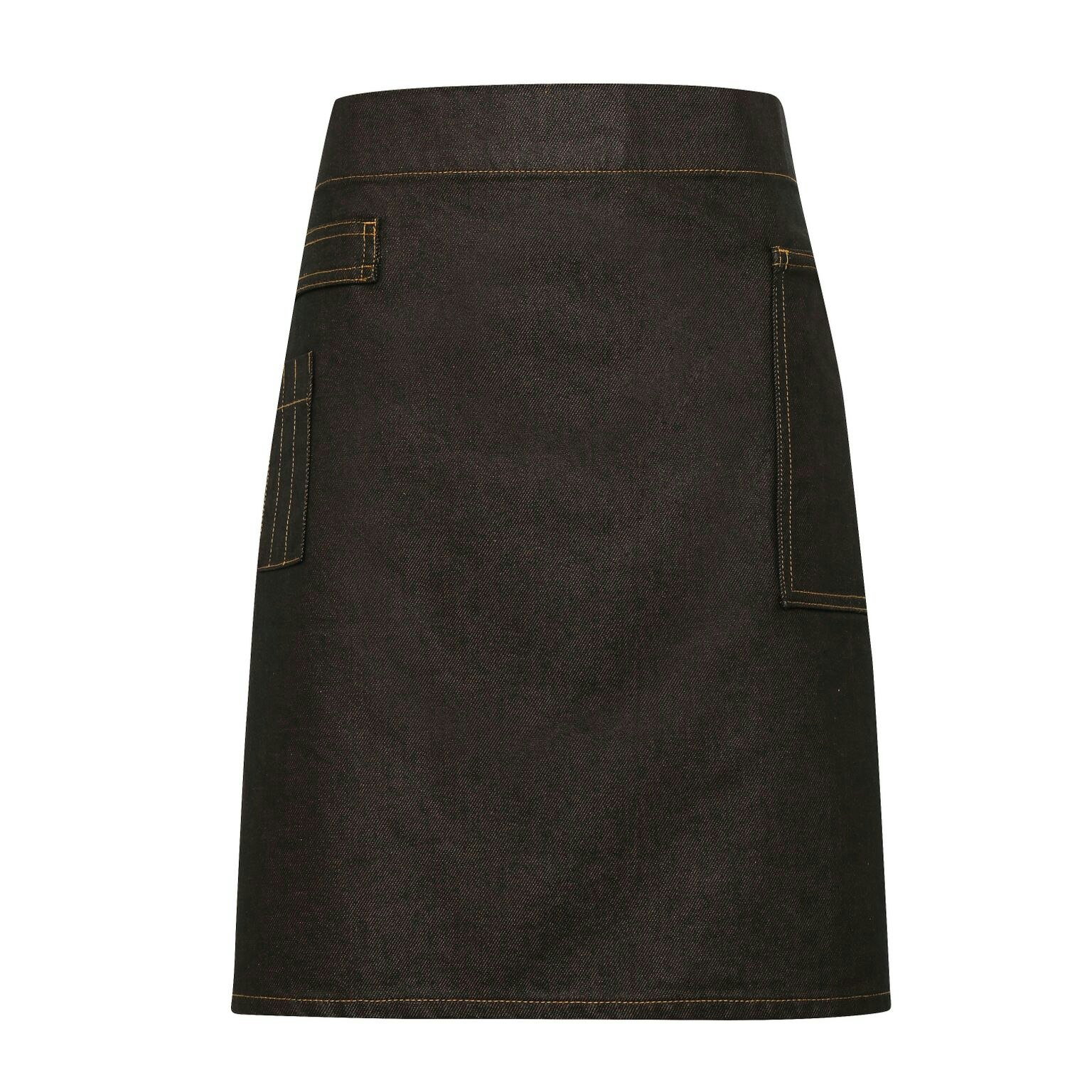 Premier Unisex Black Division Waxed Look Denim Waist Apron In - Image 2