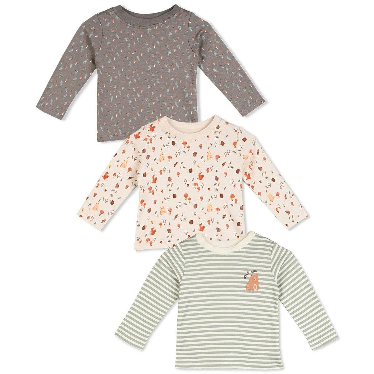 Mini Cuddles Unisex Infant Grey/Dark/Green Baby 3Pk Printed T-Shirts, Multicolour - 6-9 Months