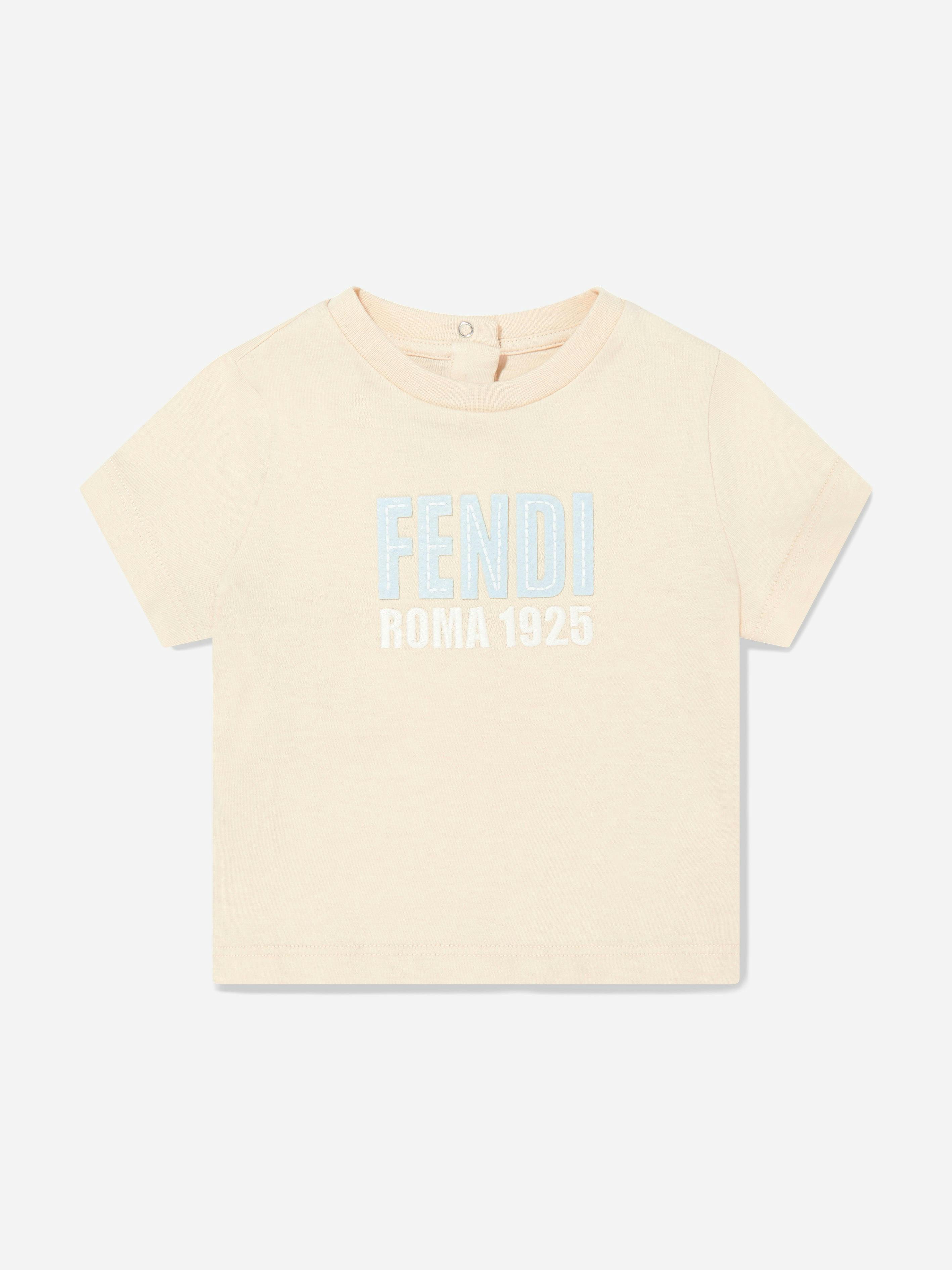 Fendi Kids Unisex Kids Beige Fendi Baby Logo T-Shirt In - 12 Months