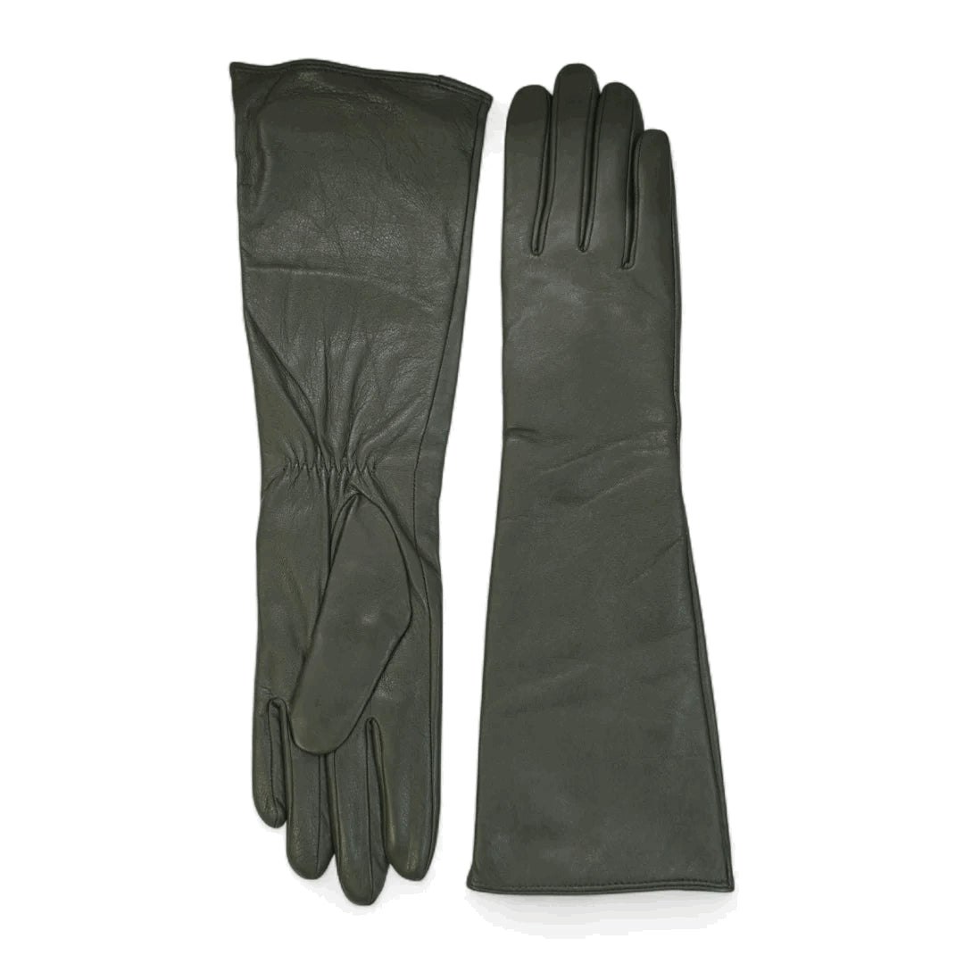 Infinity Leather Women's Light ’S Genuine Sheepskin Leather Elbow Length Gloves - Olive - Small