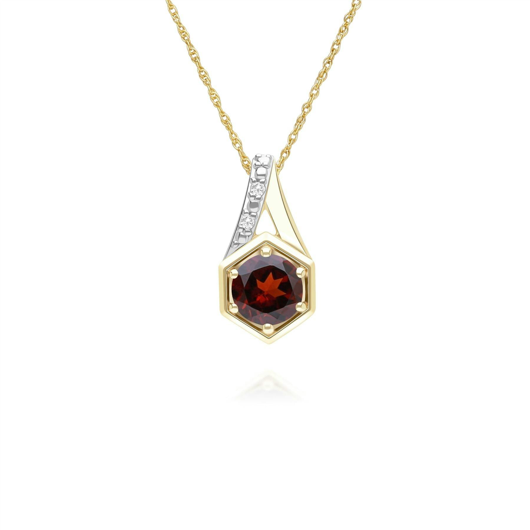 Gemondo Yellow/Gold Geometric Hexagon With Prong Set Round Garnet And Diamond Pendant Necklace In 9Ct