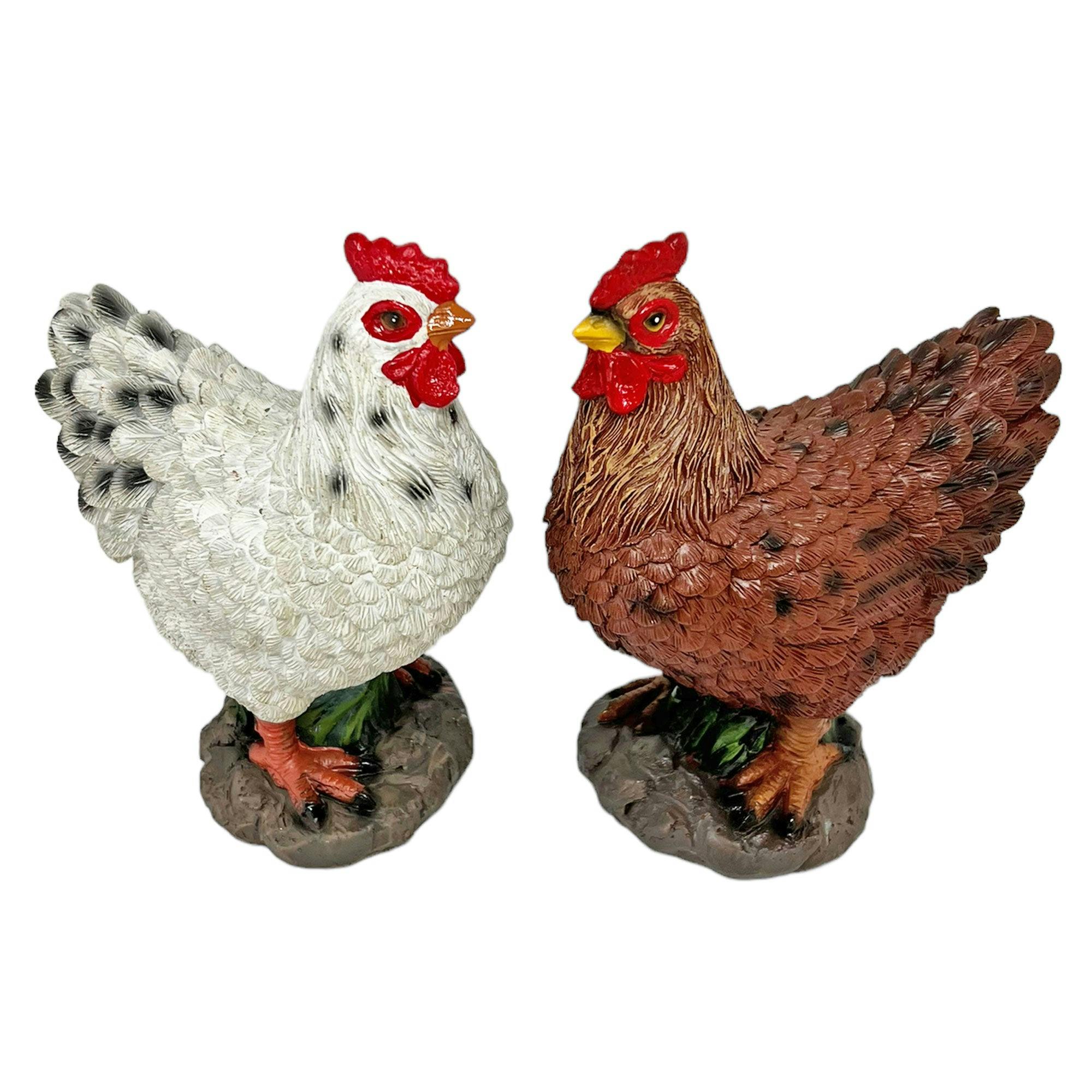 Farmwood Brown/White Pair Of Garden Chicken Ornaments In &