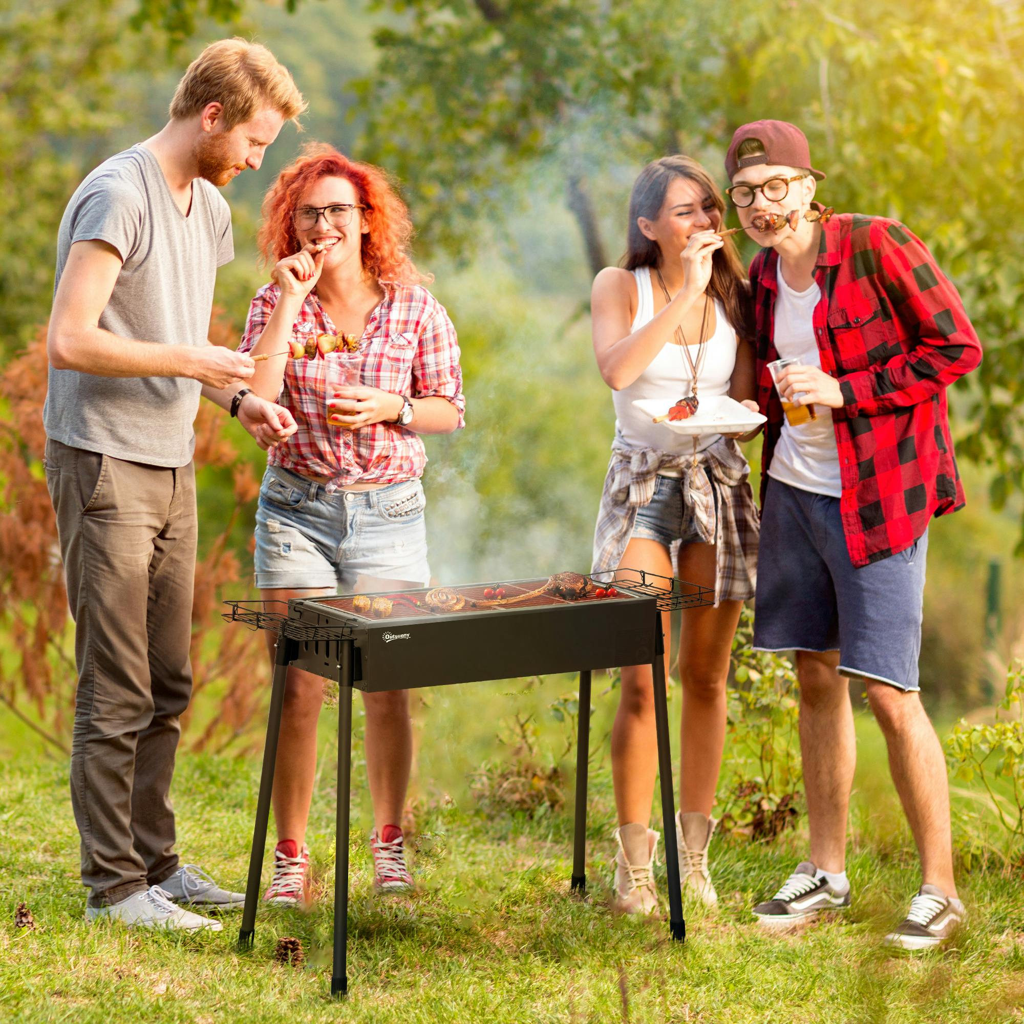 Rackhams Black Portable Charcoal Barbecue Grill With Seasoning Baskets And Hooks - Double Seasoning Basket - Charcoal Bbq Grill - 1