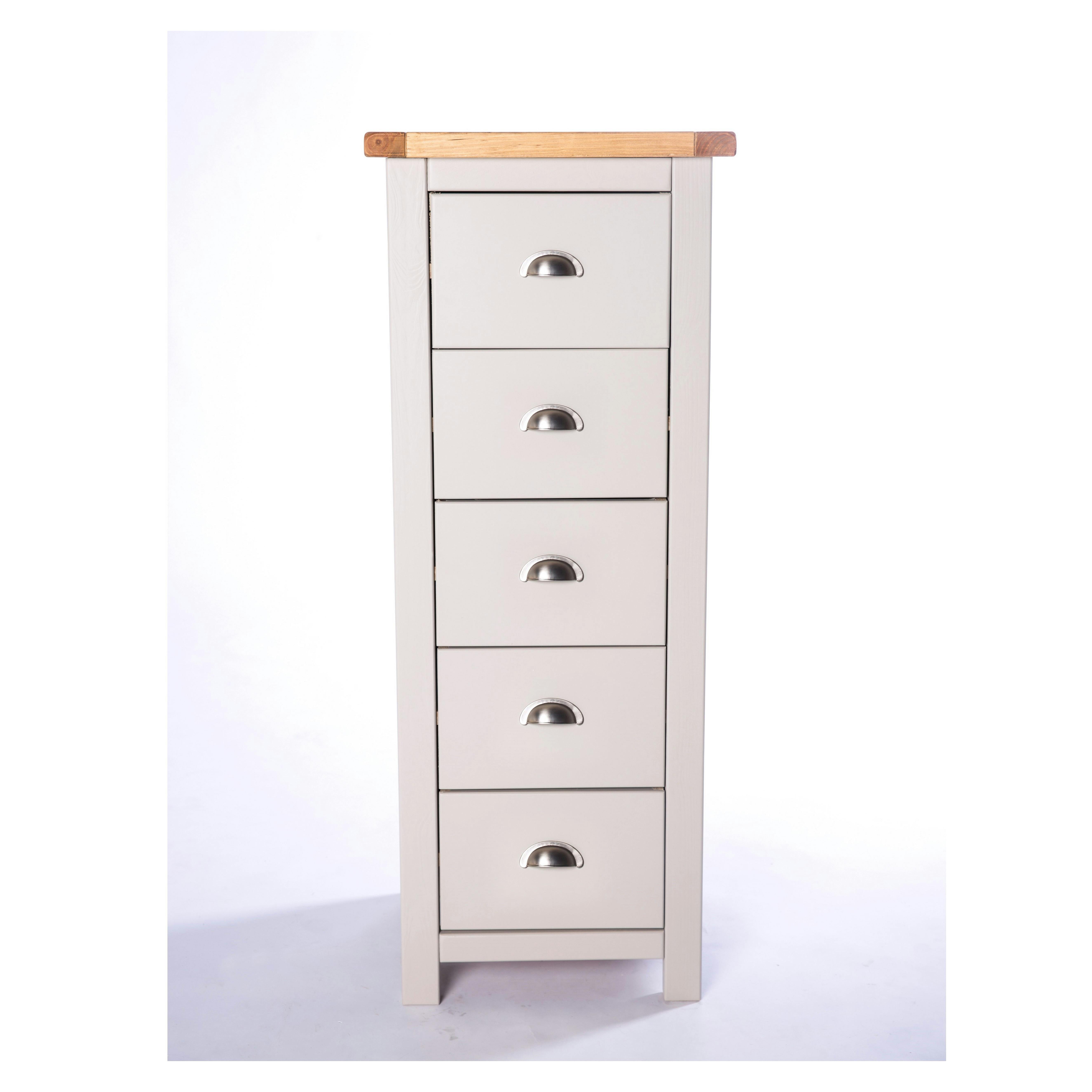 Rackhams Light/Grey Argenta 5 Drawer Narrow Chest Of Drawers Chrome Cup Handle