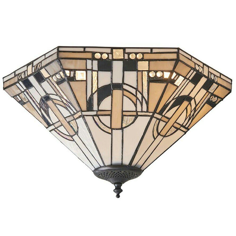 Loops Light/Cream Tiffany Glass Semi Flush Ceiling Art Deco Hex Inverted Shade I00055 Size 2