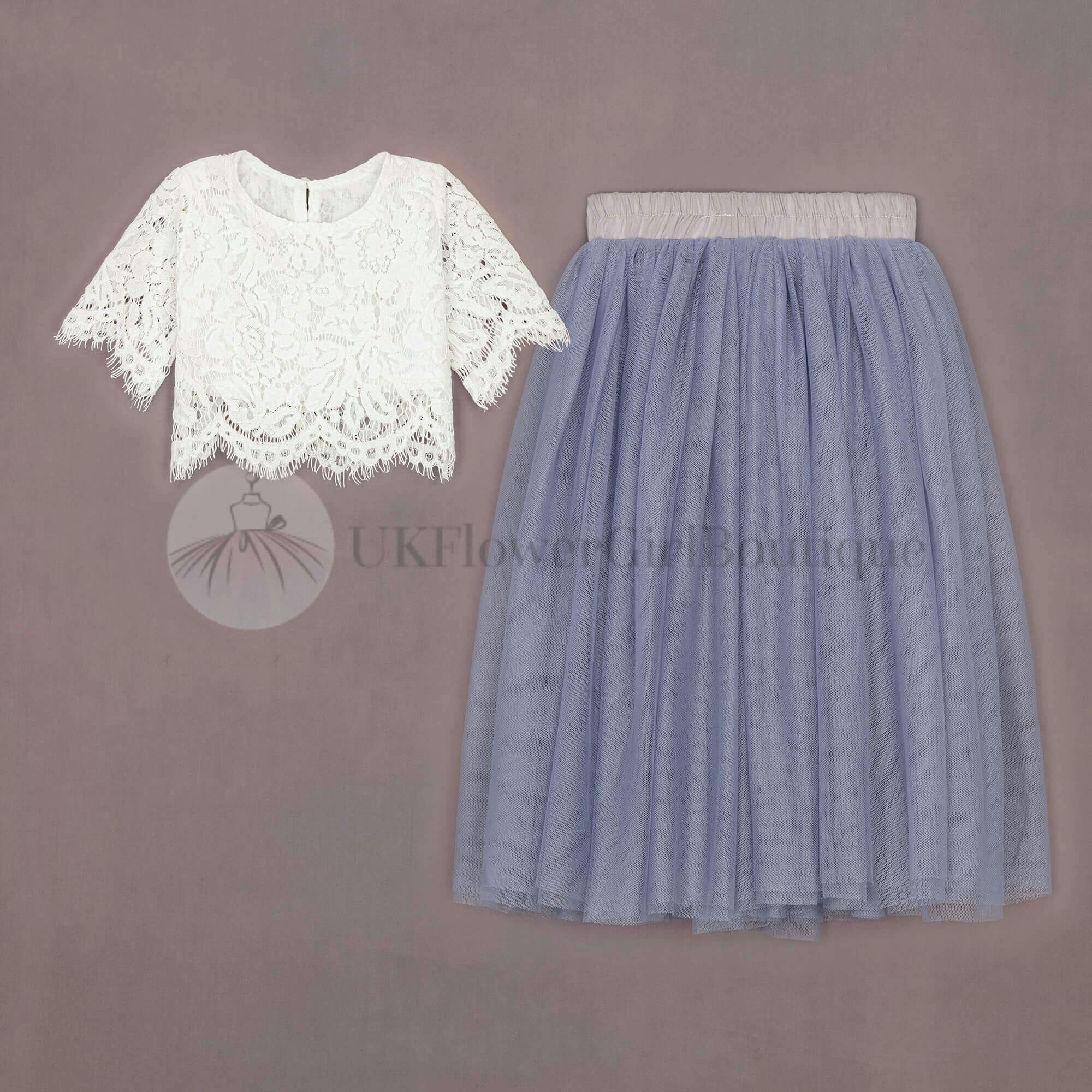 Uk Flower Girl Boutique Girls Silver/Blue Uk Flower Boutique Felicity Couture - 12/24 Mths