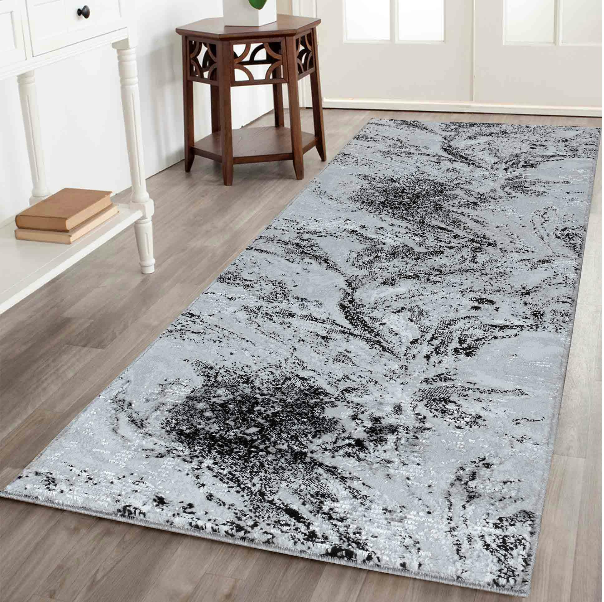 Rackhams Black Carved Rug Serenity 268 - 60Cm X 220Cm (2Ft X 7.2Ft)