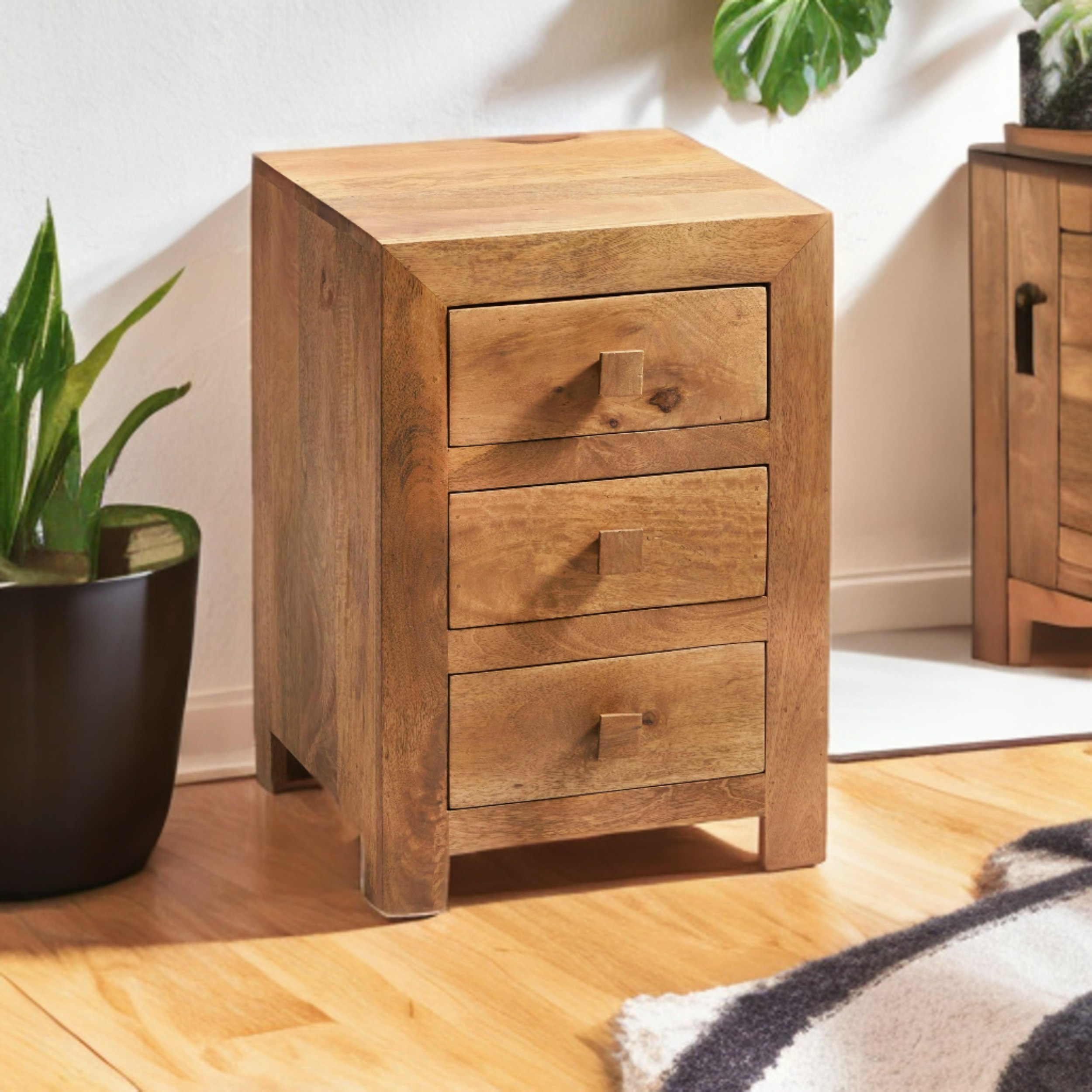 Rackhams Light Kaylin Mango 3 Drawer Bedside Cabinet - Wood - 1 - 42Cm X 40Cm X 62Cm (Lxdxh)
