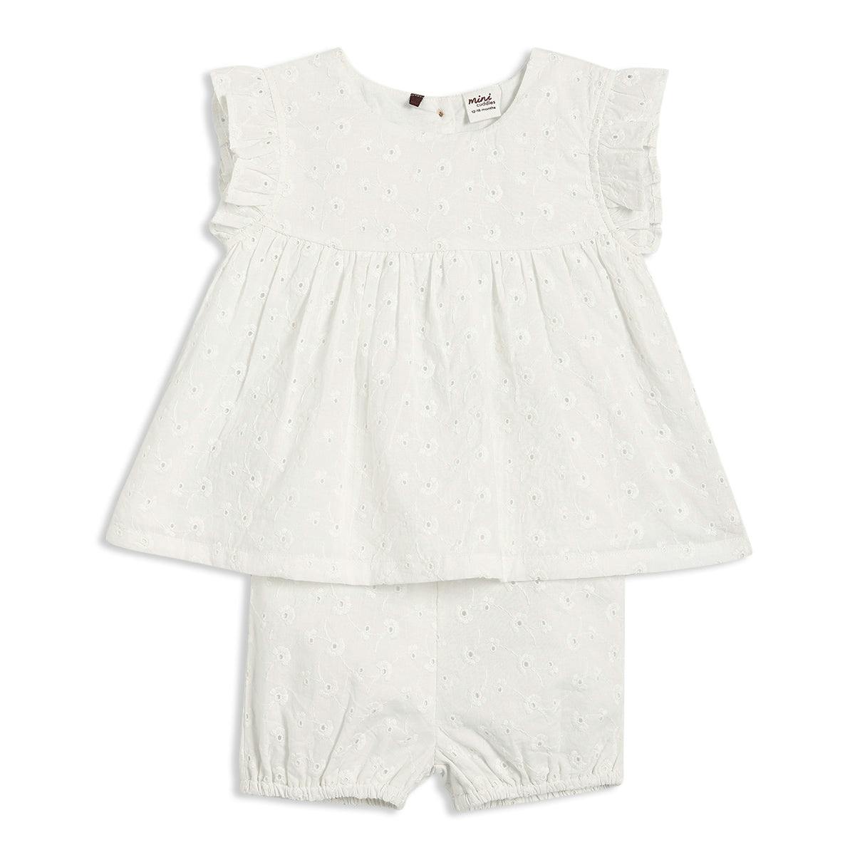 Mini Cuddles Women's White Baby Girls Broderie Anglaise 2Pc Set, - 18-24 Months