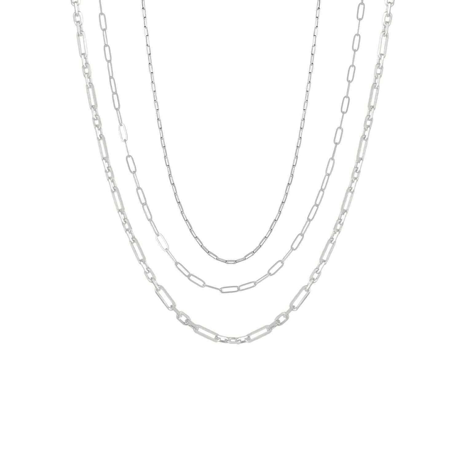 Spero London Silver Paperclip Link Chain Sterling Necklace Layering Set