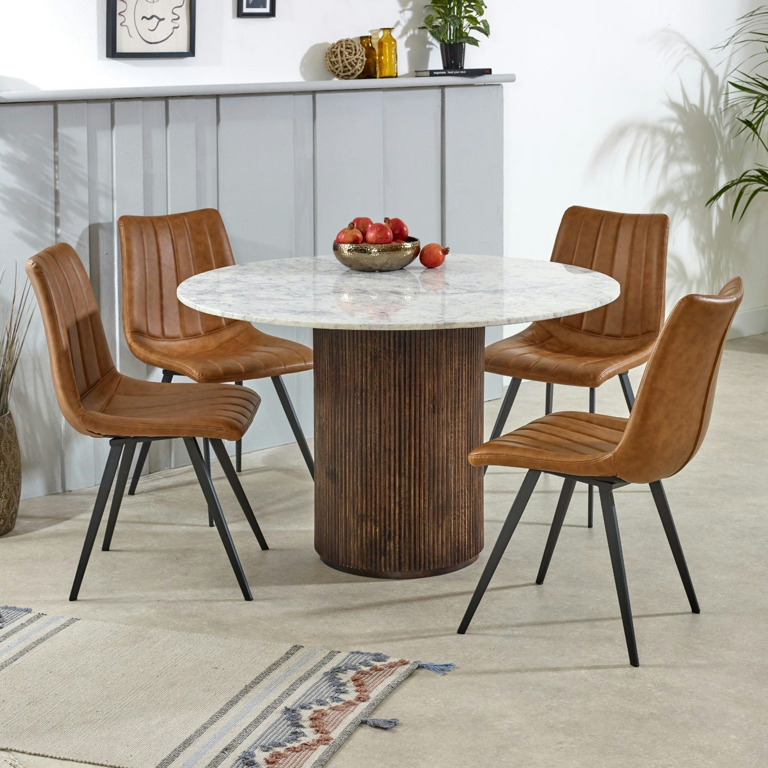 Rackhams Miel Mango Wood Dining Table Round With Marble Top - Wood - 120X120x76 Cm (Lxdxh) - Dining Table
