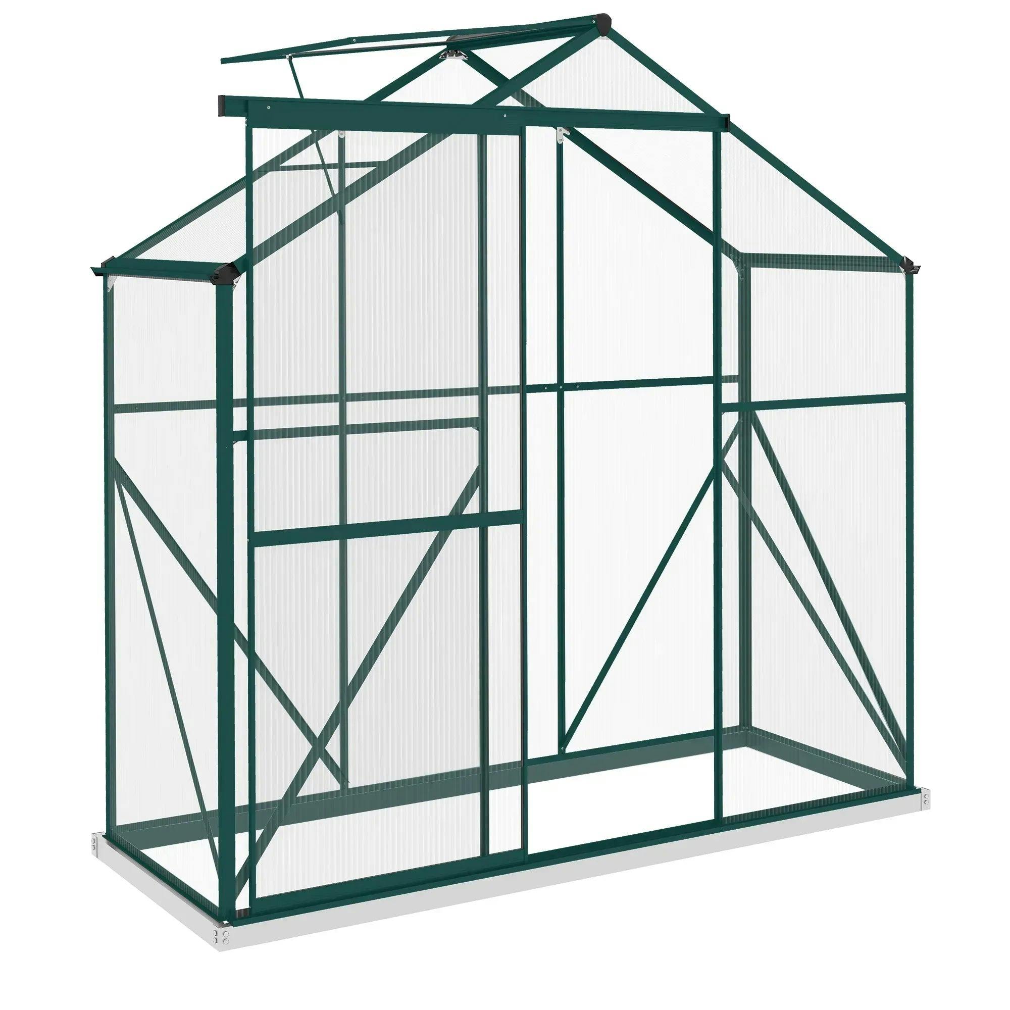 Rackhams Green 6 X 2.5Ft Polycarbonate House Walk-In House With Rain Gutter, Sliding Door, Window, Foundation,