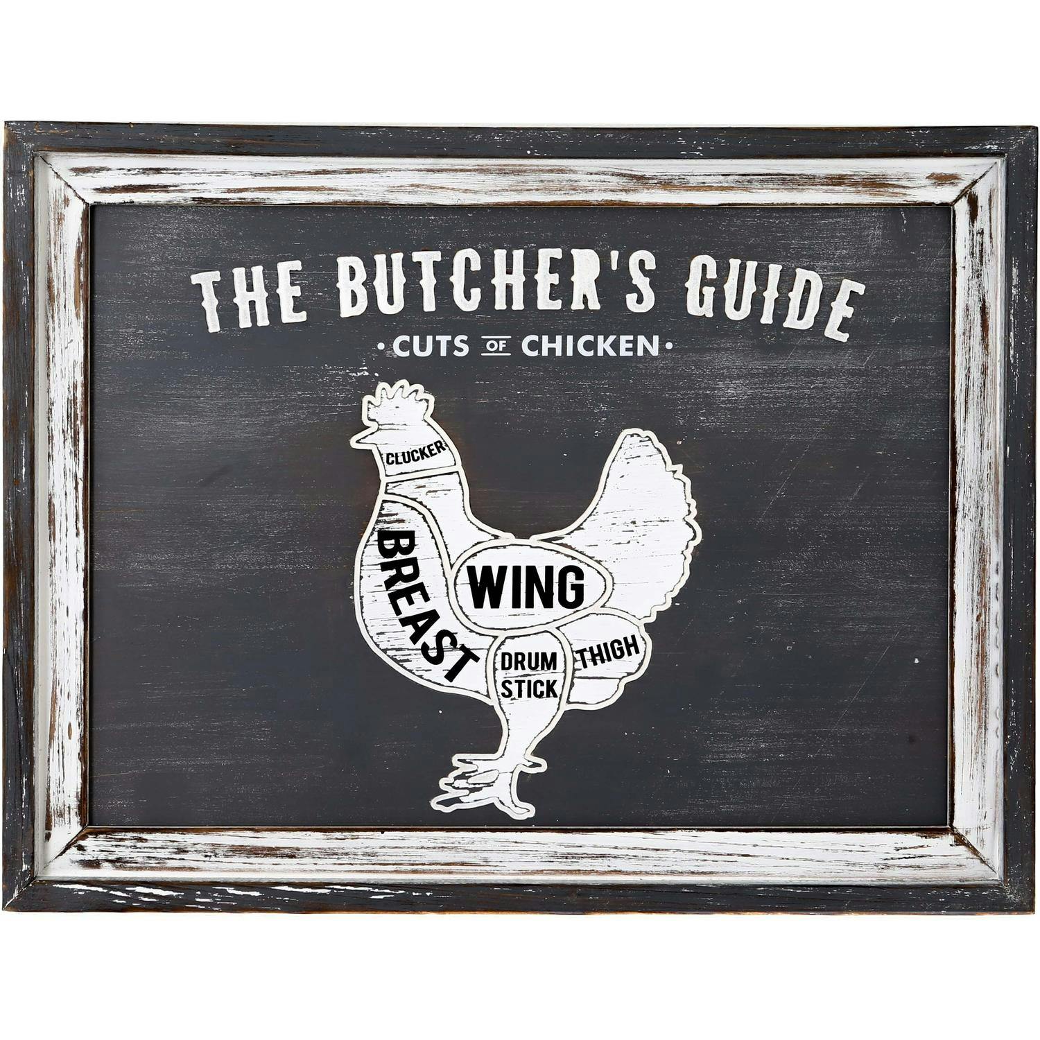 Hill Interiors White/Grey Butchers Cuts Chicken Plaque - 45Cm X 3Cm X 58Cm - 100% Mixed