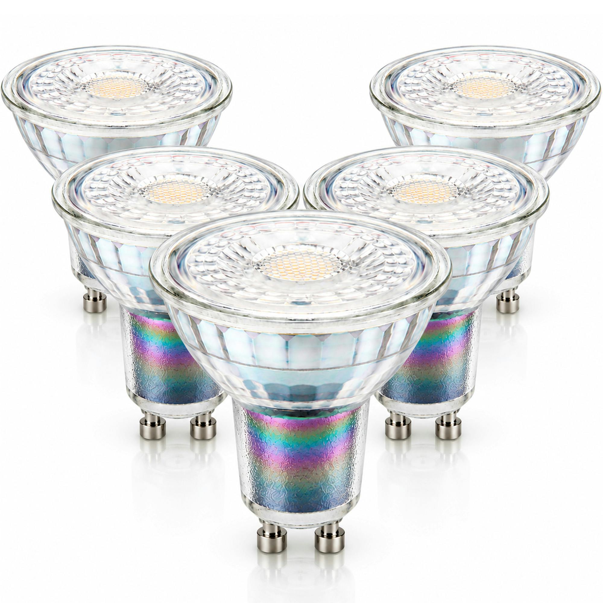 Rackhams White 5 Pack Gu10 Led Bulbs 3.1W 350Lm Premium Glass Spotlights - Cool - 6000K