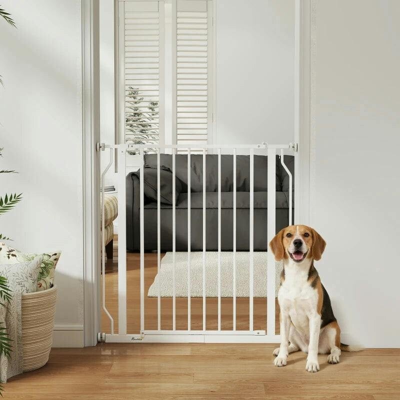 PAWHUT Dog Gate Wide Stair Gate w/ Door Pressure Fit, 75-85W cm in White - Image 3