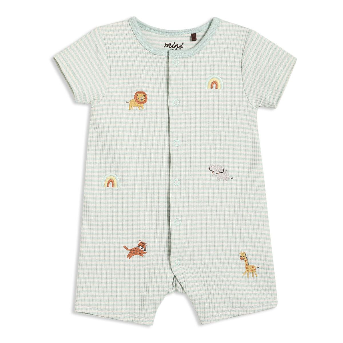 Mini Cuddles Unisex Infant Baby Animal Embroidered Romper, Mint - Nb
