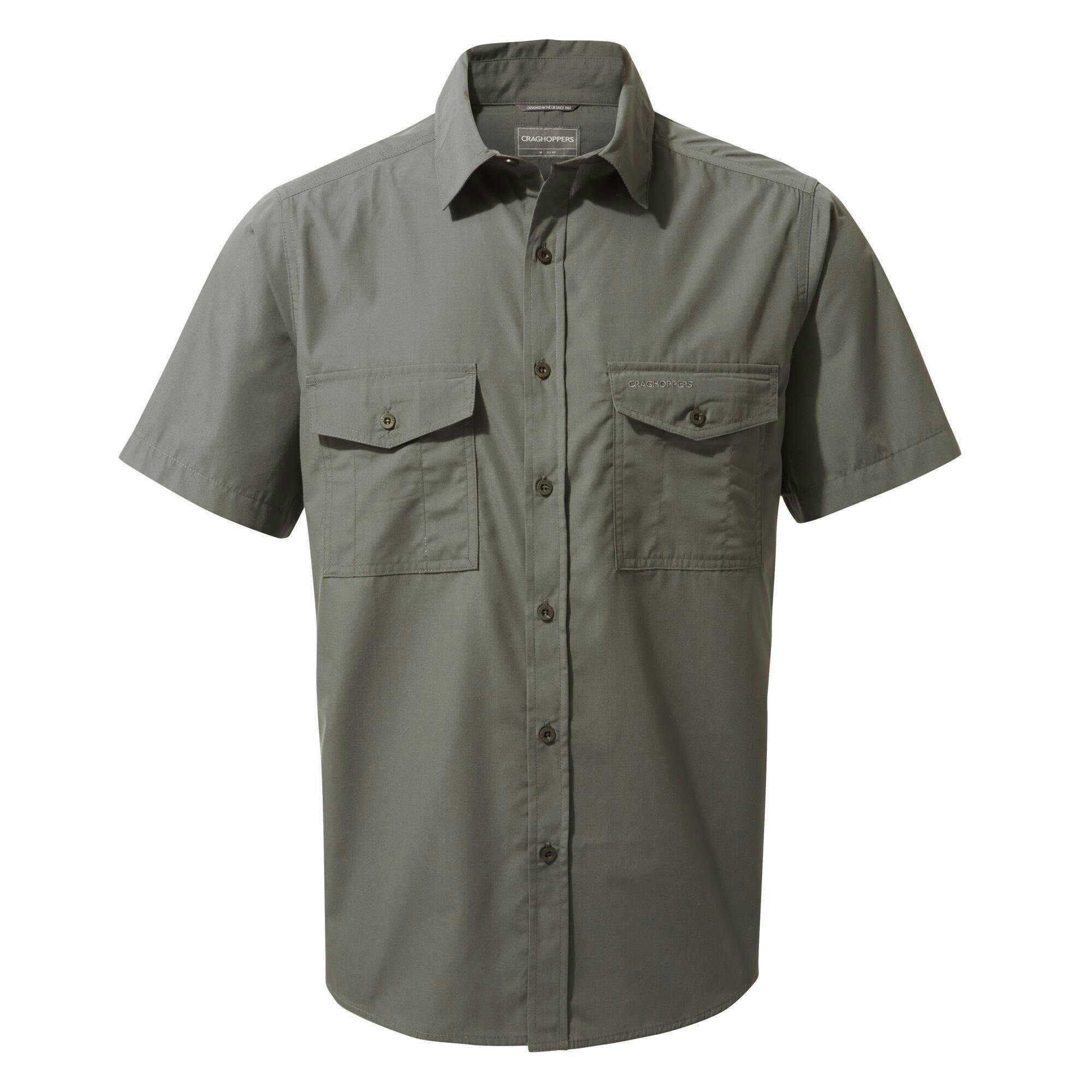 Craghoppers Men's Dark/Grey Kiwi Short-Sleeved Shirt - L - 65% Polyester/35% Cotton