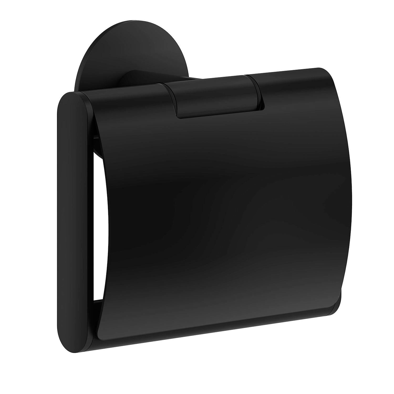 Smedbo Black Matt Self Adhesive Wall Mounted Toilet Roll Holder With Lid