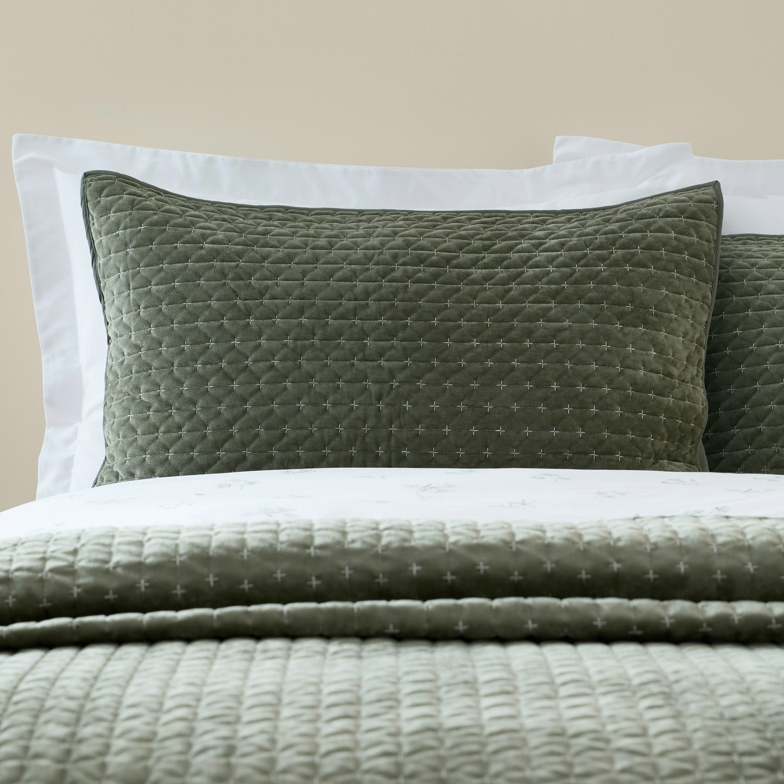 Bianca Green Attica Velvet Embroidered Pillow Sham Pair