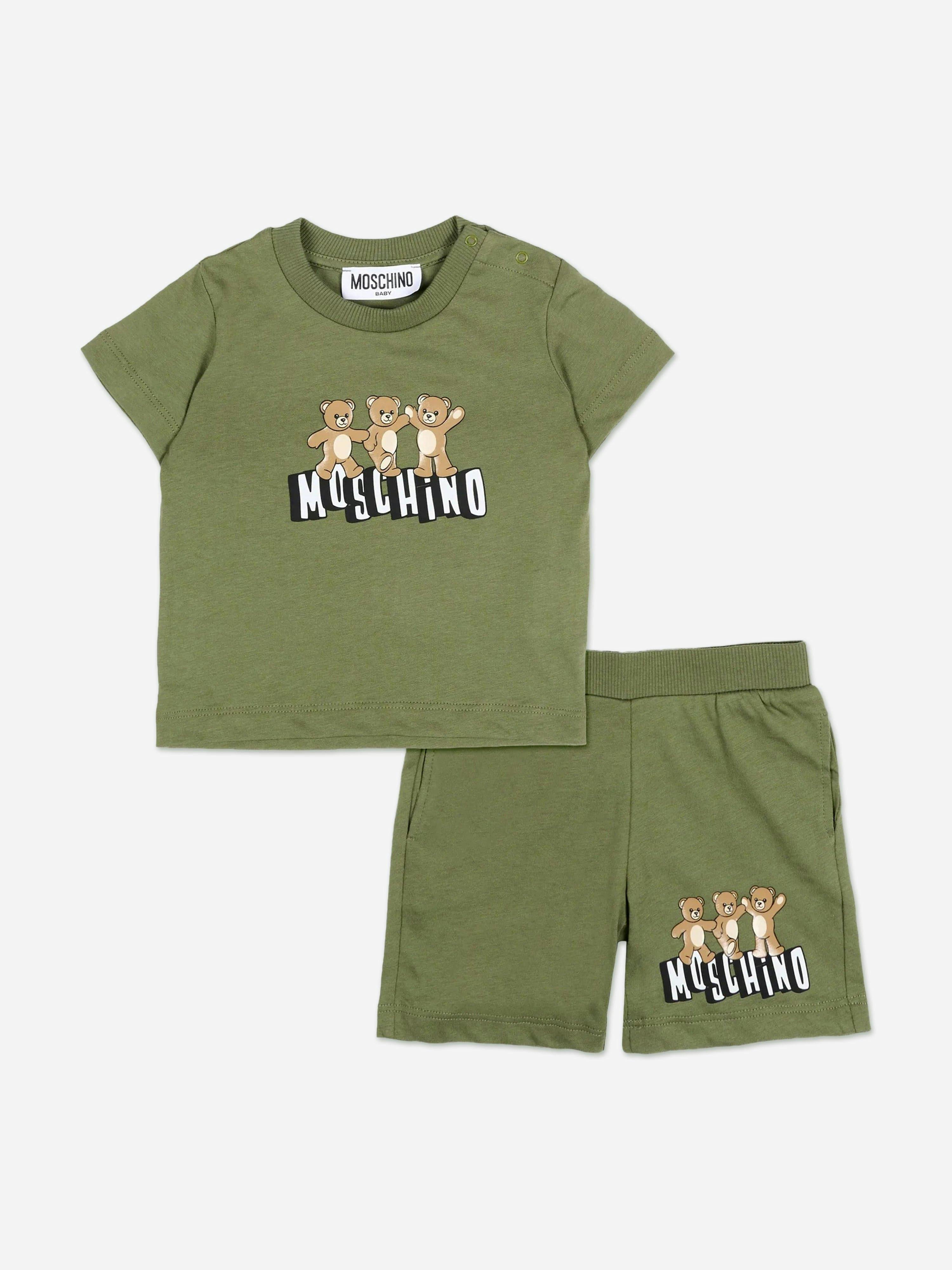 Moschino Kids Green Moschino Baby Teddy Bear Logo Short Set In - 9-12 Mths