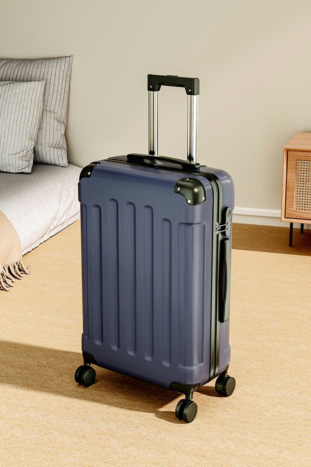 Living And Home Blue Modern Hardside Carry On Luggage Spinner Suitcase With Combination Lock, 20"