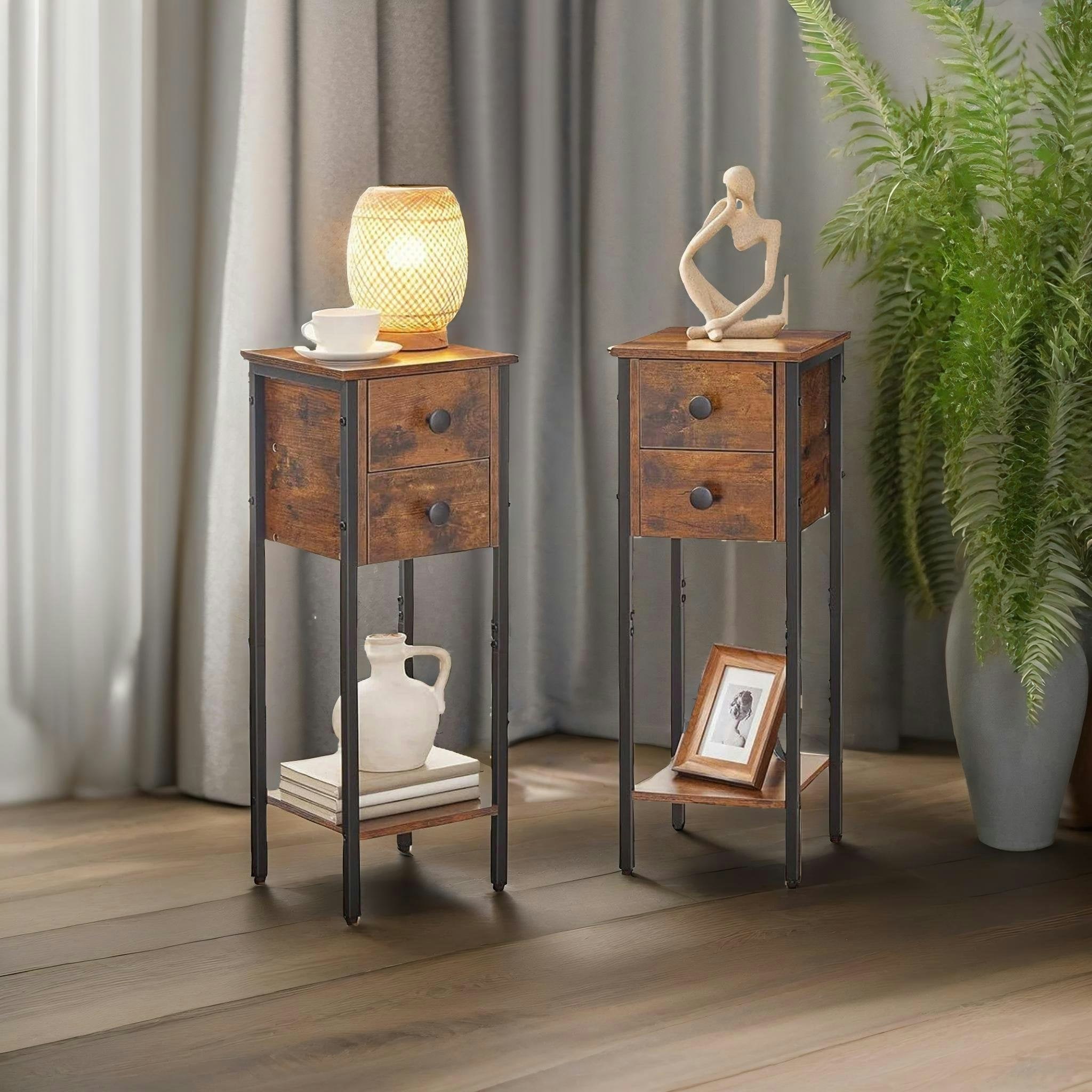 Rackhams Brown Set Of 2 Double Drawer Bedside Tables