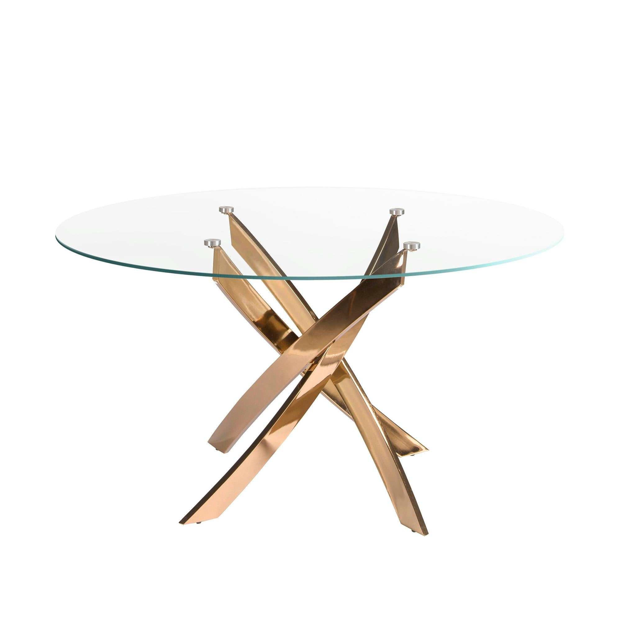 Rackhams Pink Round Dining Table Tempered Glass And Steel 1169 - Ø140 X 75