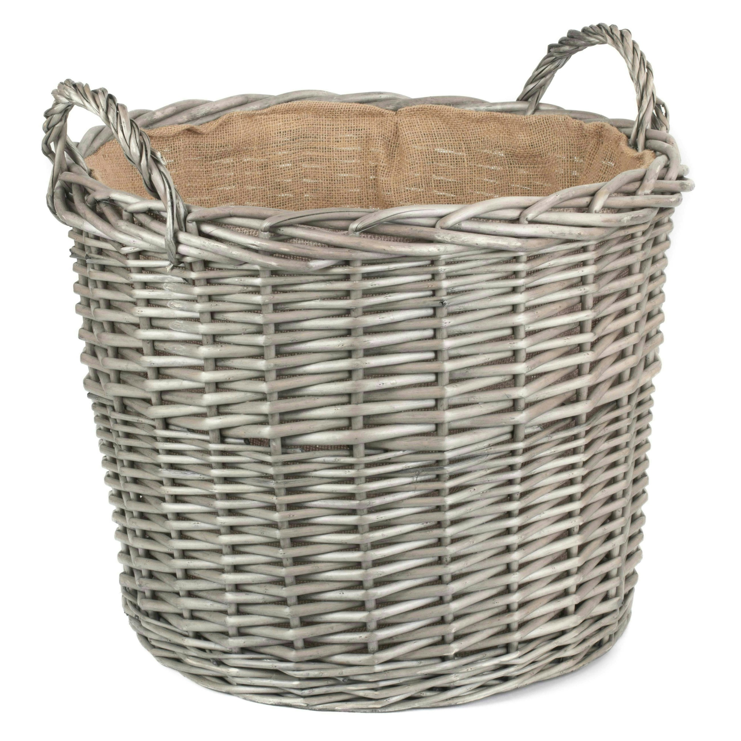 Red Hamper Red/Brown Hamper Round Antique Wash Finish Wicker Lined Wicker Log Basket - Extra Large