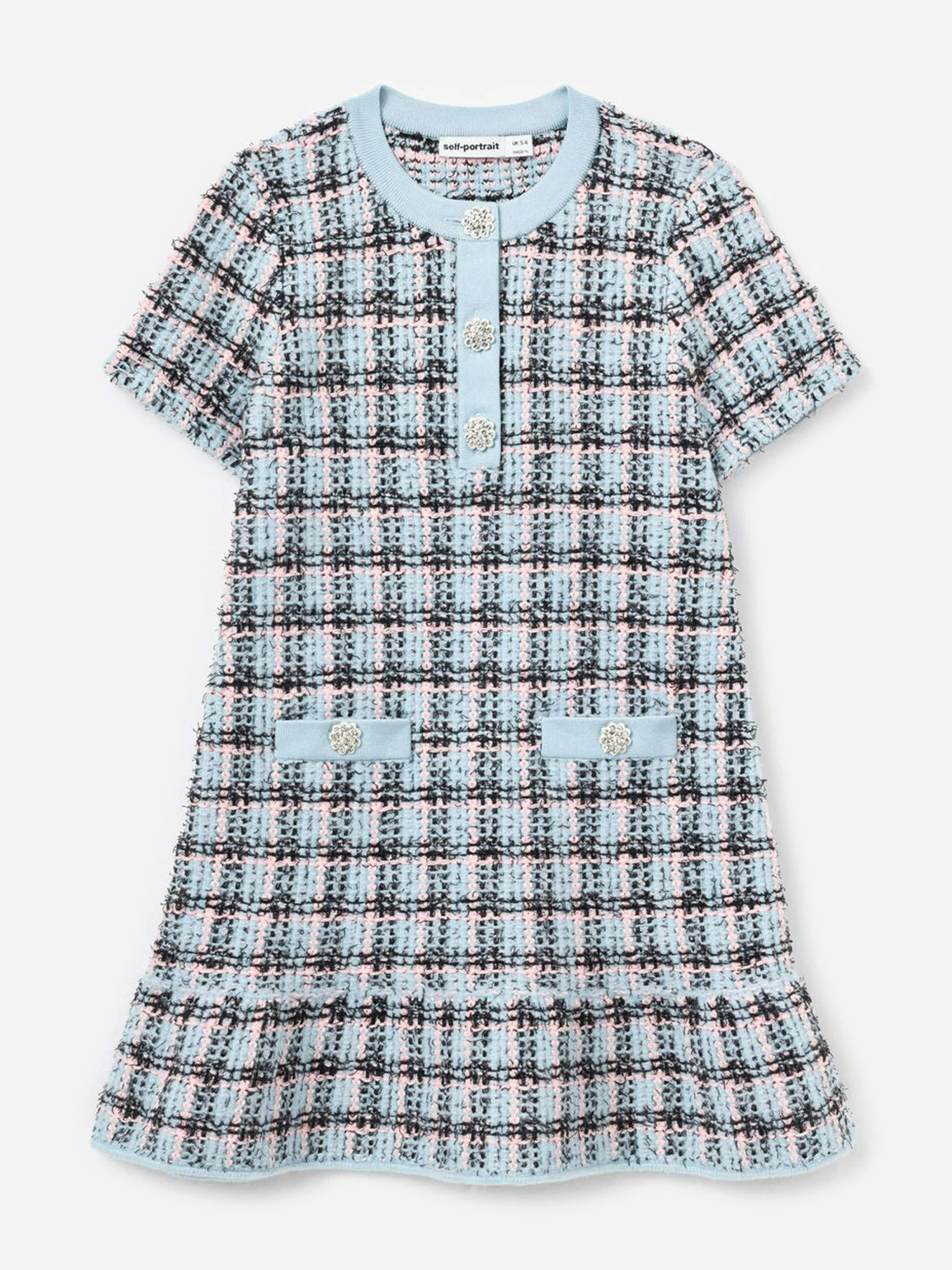 Self Portrait Girls Blue Textured Stripe Knit Dress In - 4 - 5 Years