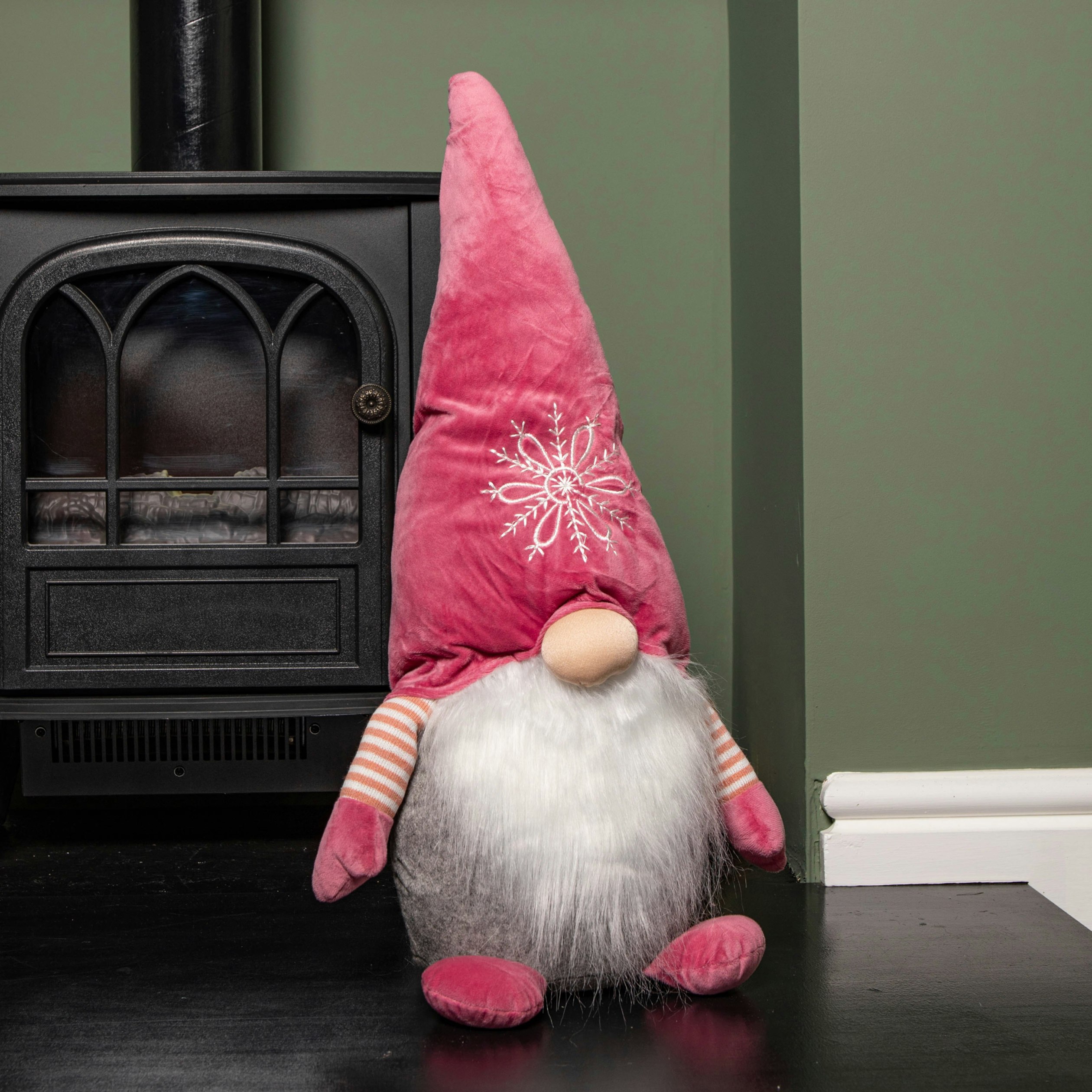 Samuel Alexander Pink Sitting Christmas Gonk Decoration With Snowflake Hat 56Cm