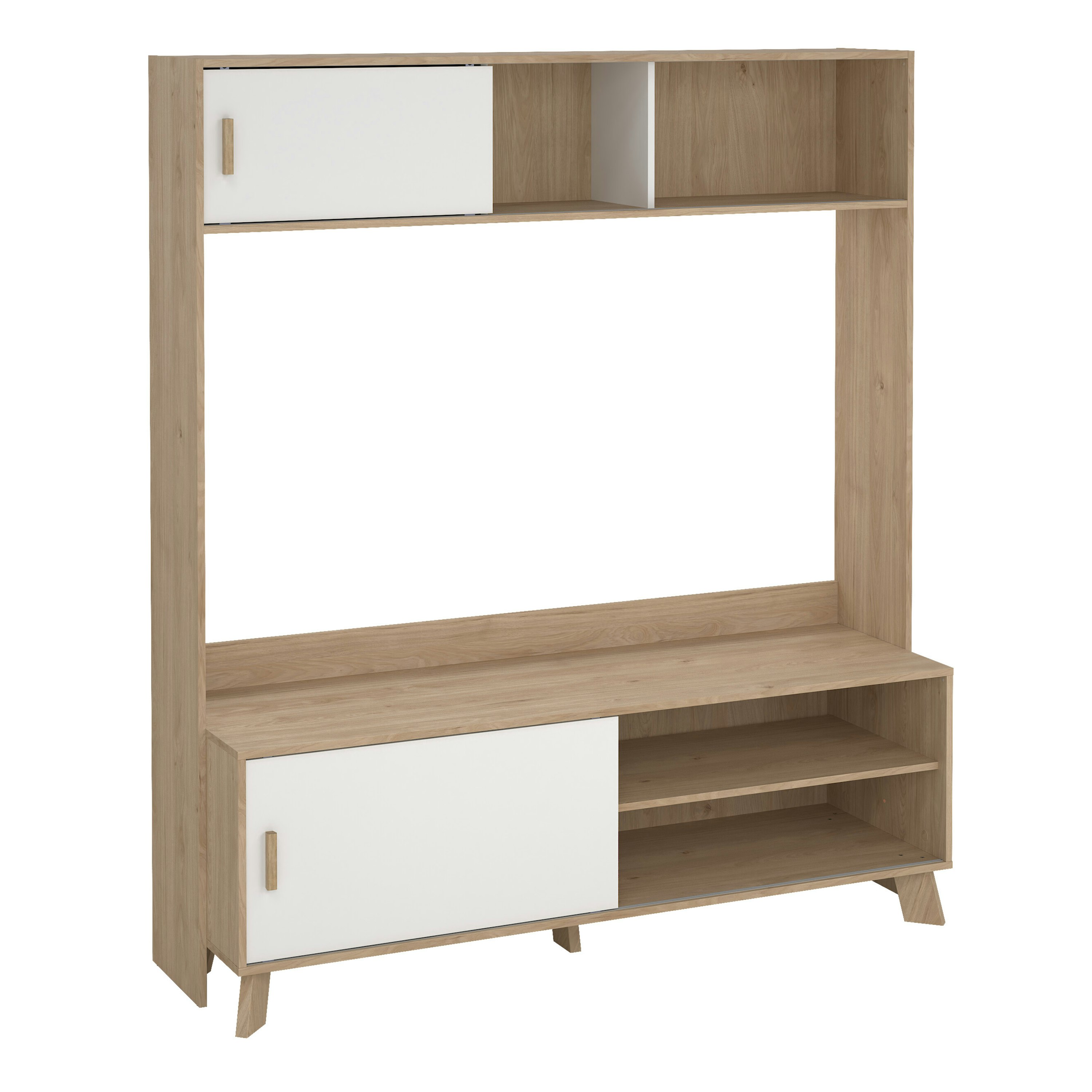 Rackhams White Ikast Tv-Wall Unit With 2 Sliding Doors In Jackson Hickory And - 1