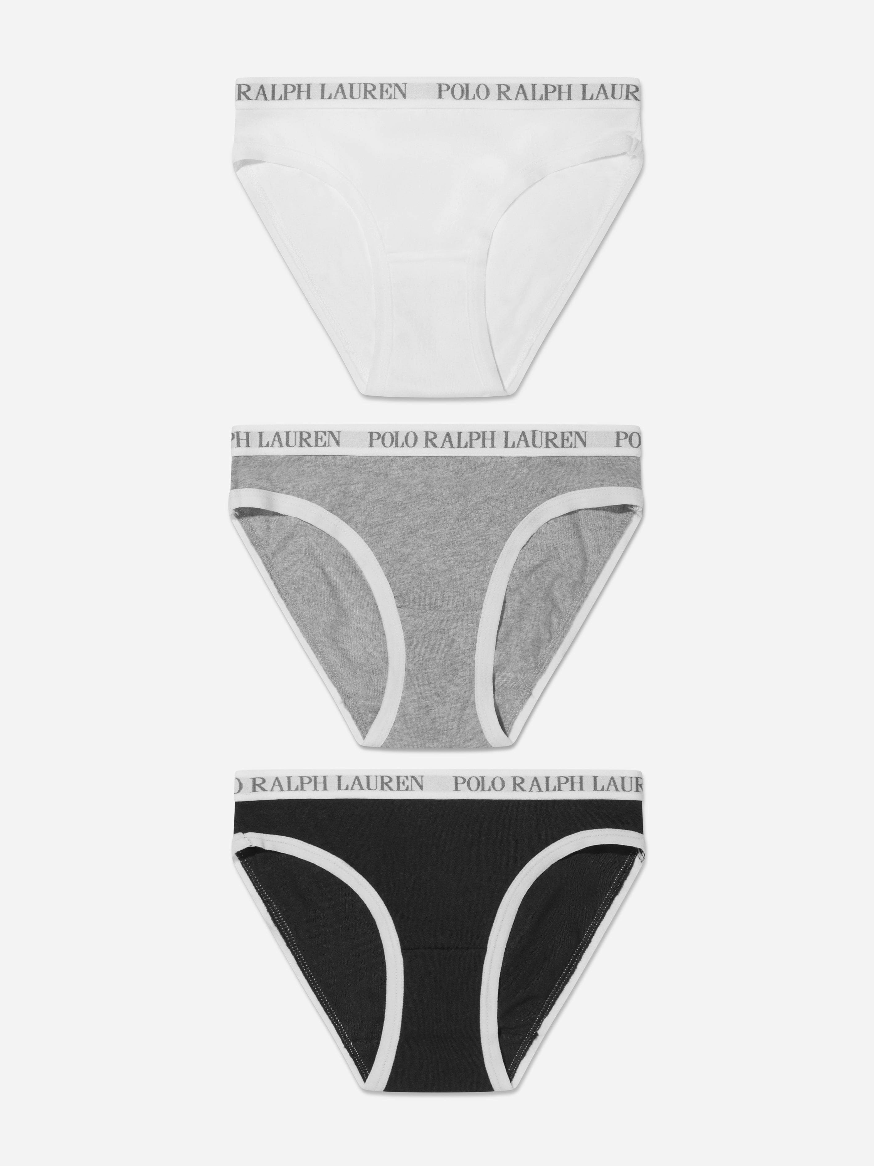Ralph Lauren Kids Girls Black/White Ralph Lauren Solid 3 Pack Bikini Knickers Set In - S