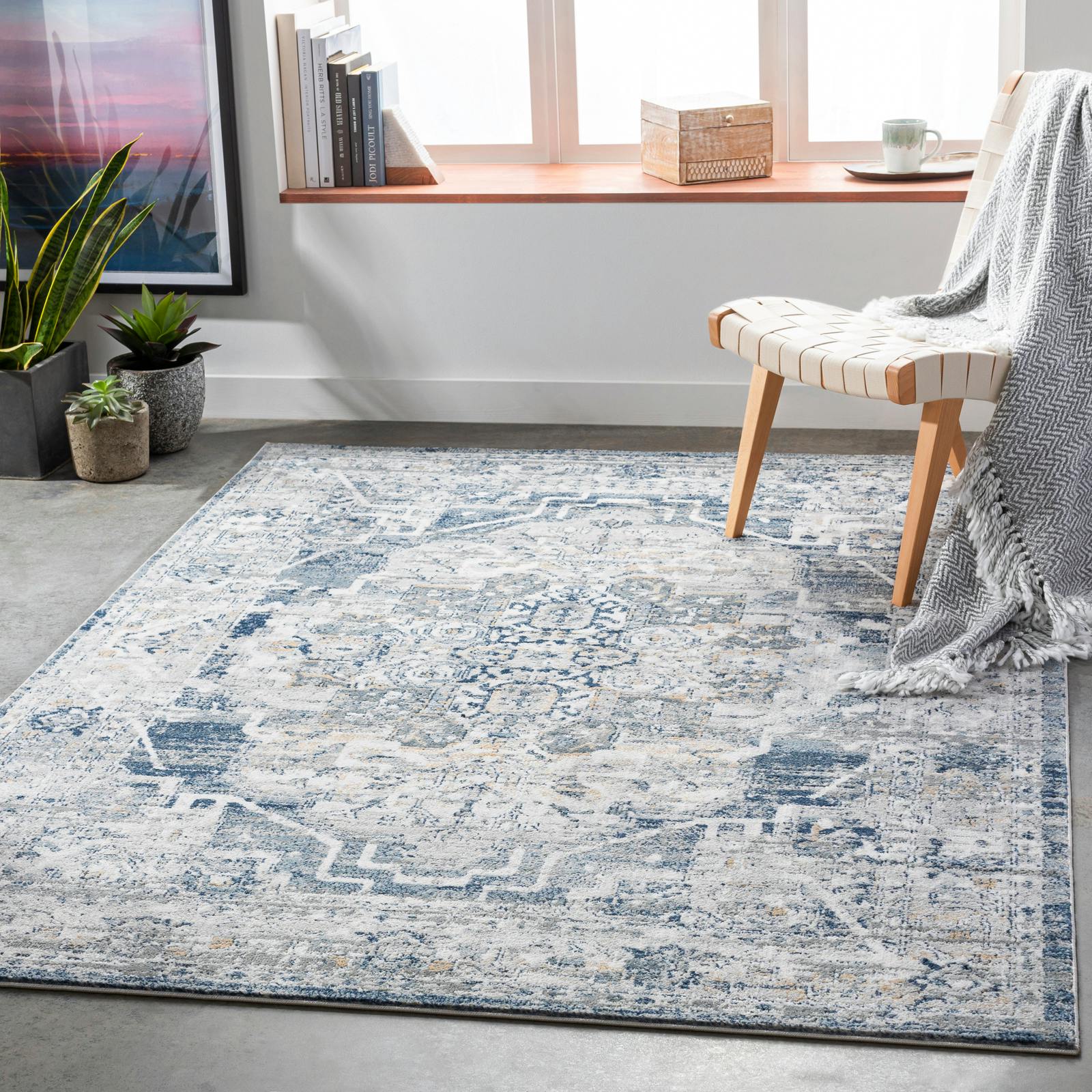 Rackhams Grey/Blue/Ivory Jolie-Vintage Brown Traditional Boho Rug - 160 X 220 Cm
