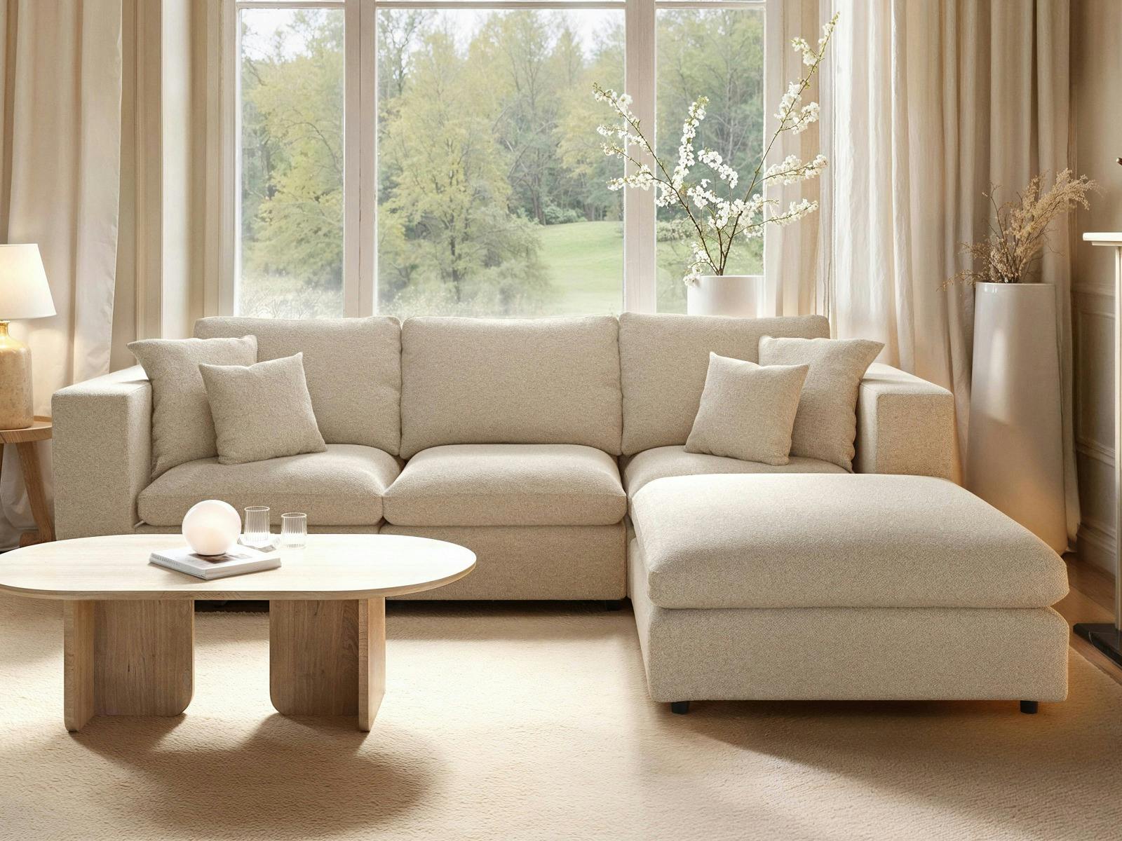 Rackhams Beige Asher 4 Seater Sofa With Reversible Footstool - Boucle