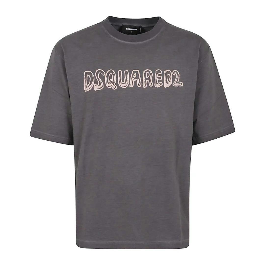 Dsquared2 Men's Grey Best Fade Cartoon Logo Loose Fit T-Shirt - Charcoal - Xxl - Charcoal - 100% Cotton
