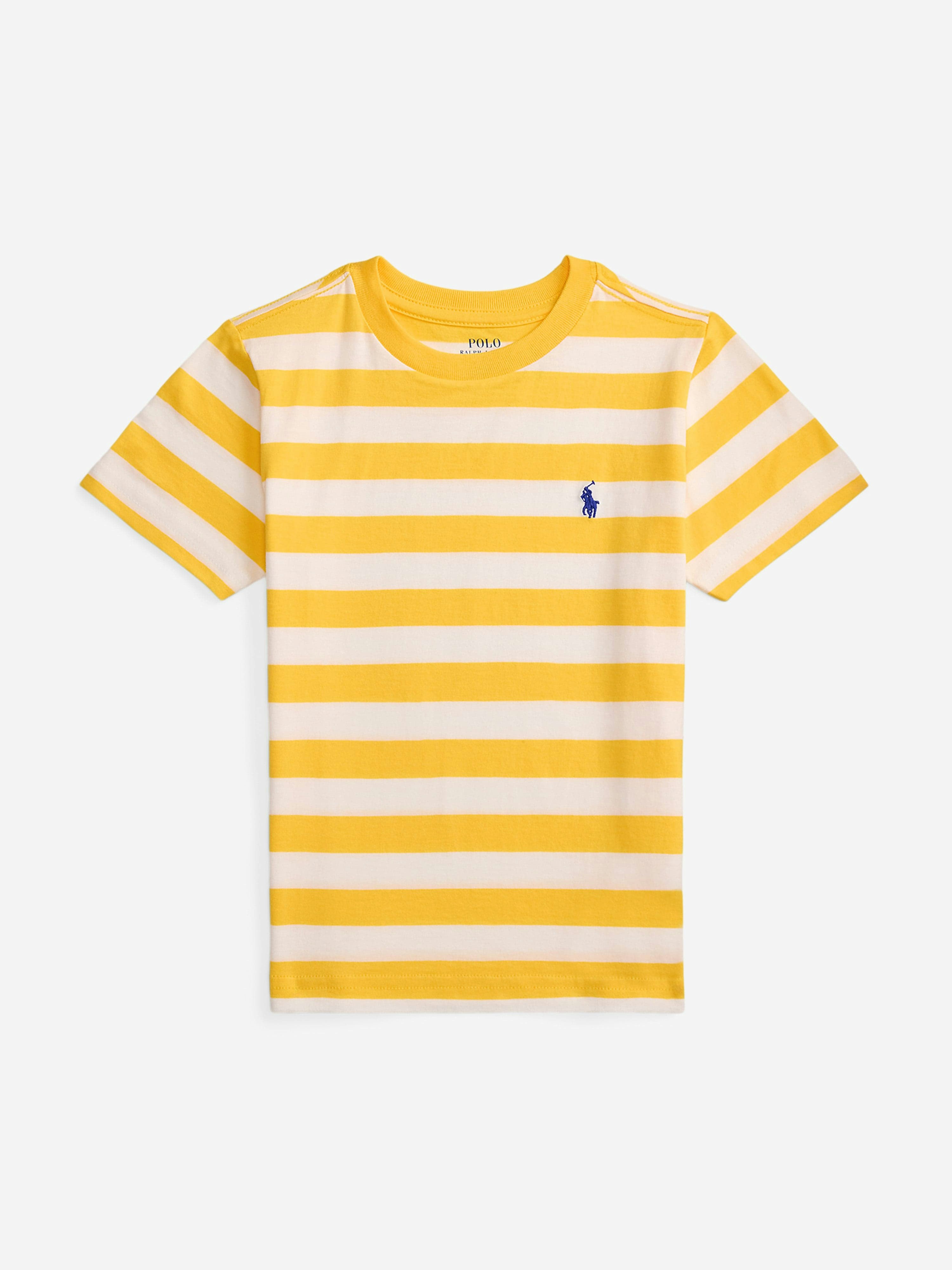 Ralph Lauren Kids Boys Yellow Ralph Lauren Striped Logo T-Shirt In - 3 Yrs